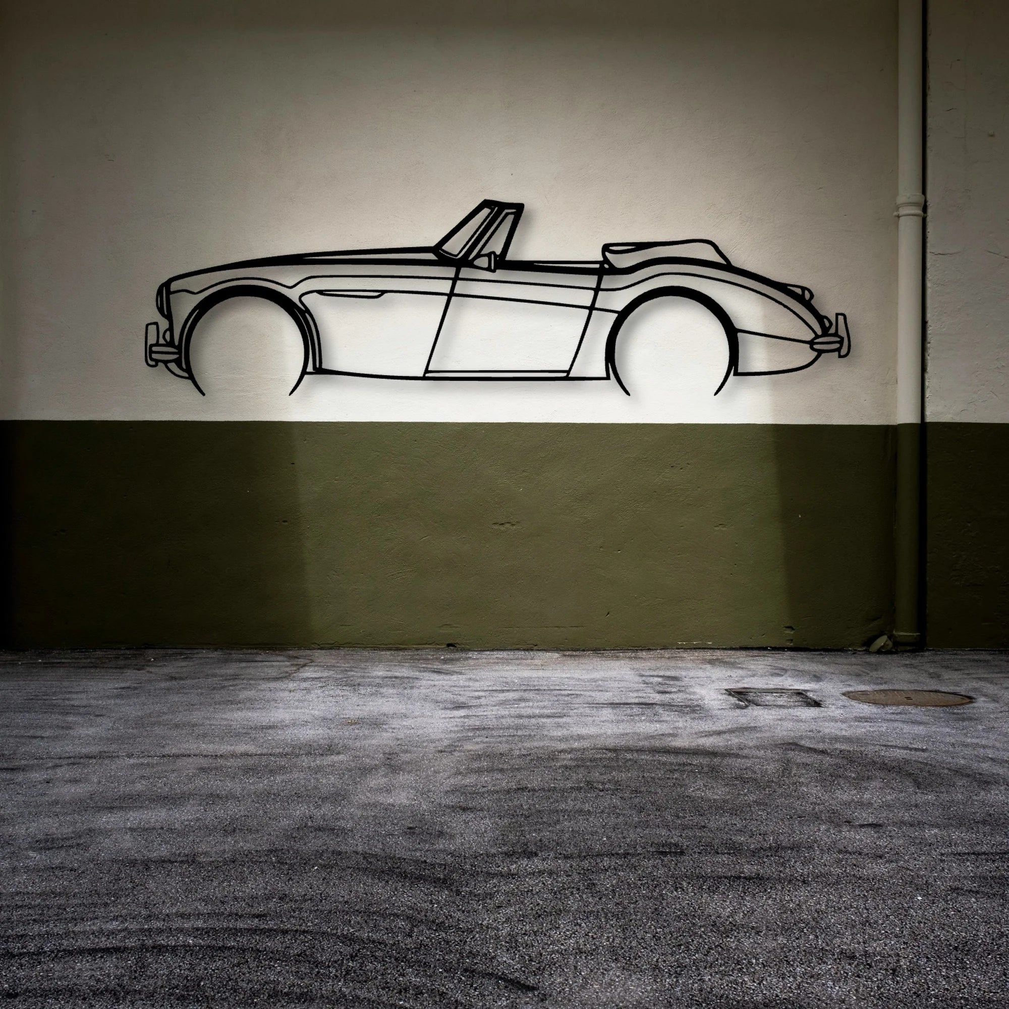 Healey 3000 1966 Classic Silhouette Metal Wall Art - Automotive Garage Decor