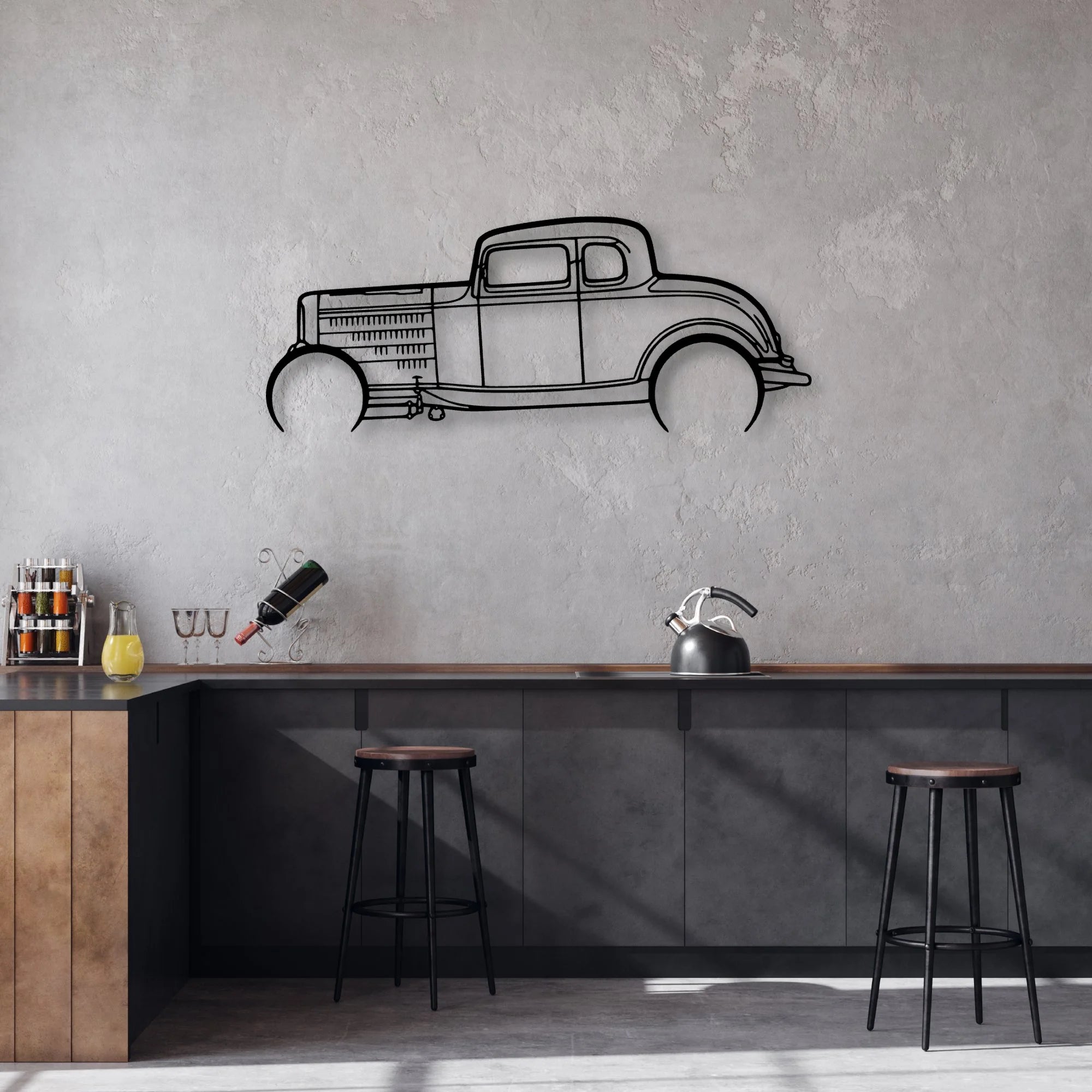 Highboy Coupe 1932 Classic Silhouette Metal Wall Art - Automotive Garage Decor