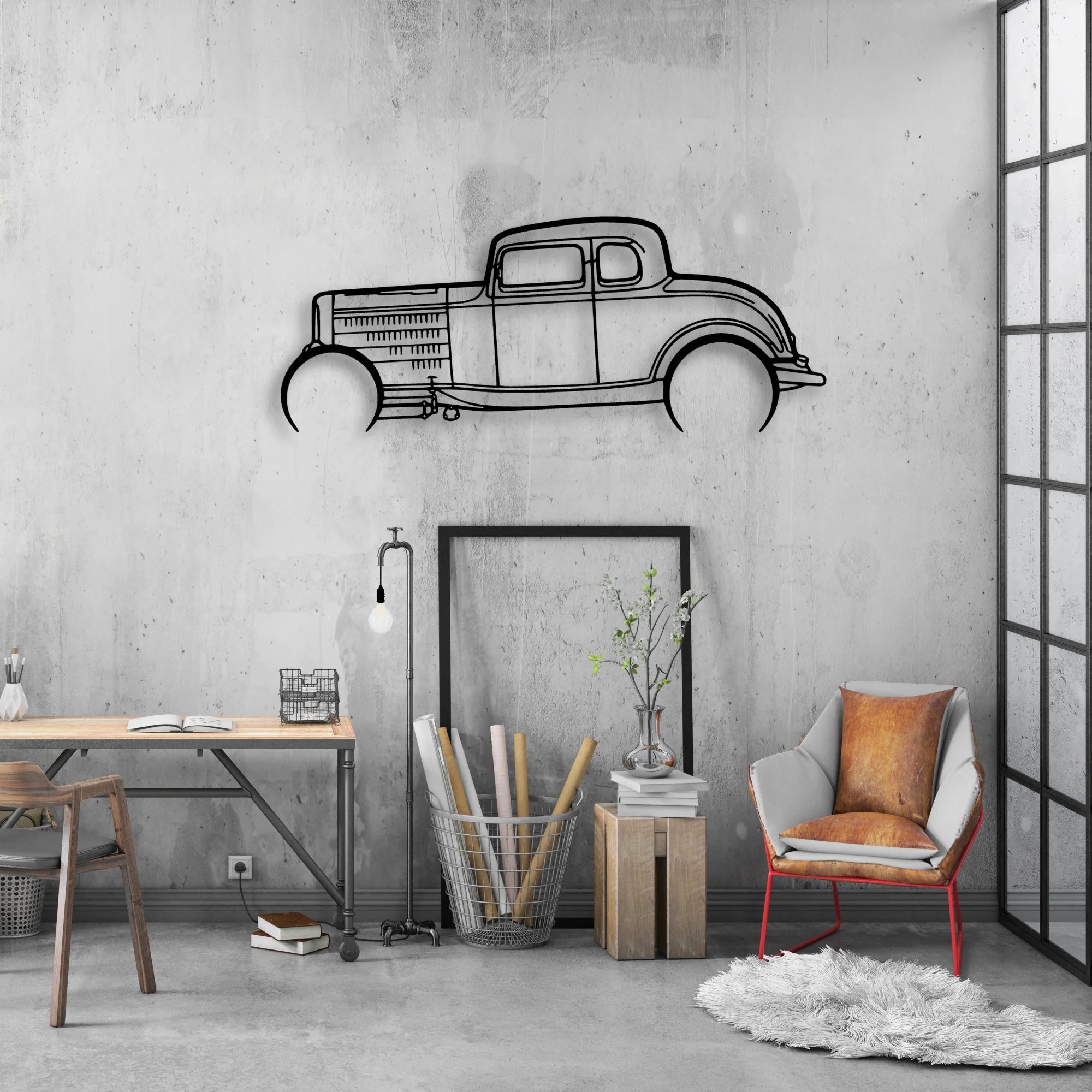Highboy Coupe 1932 Classic Silhouette Metal Wall Art - Automotive Garage Decor
