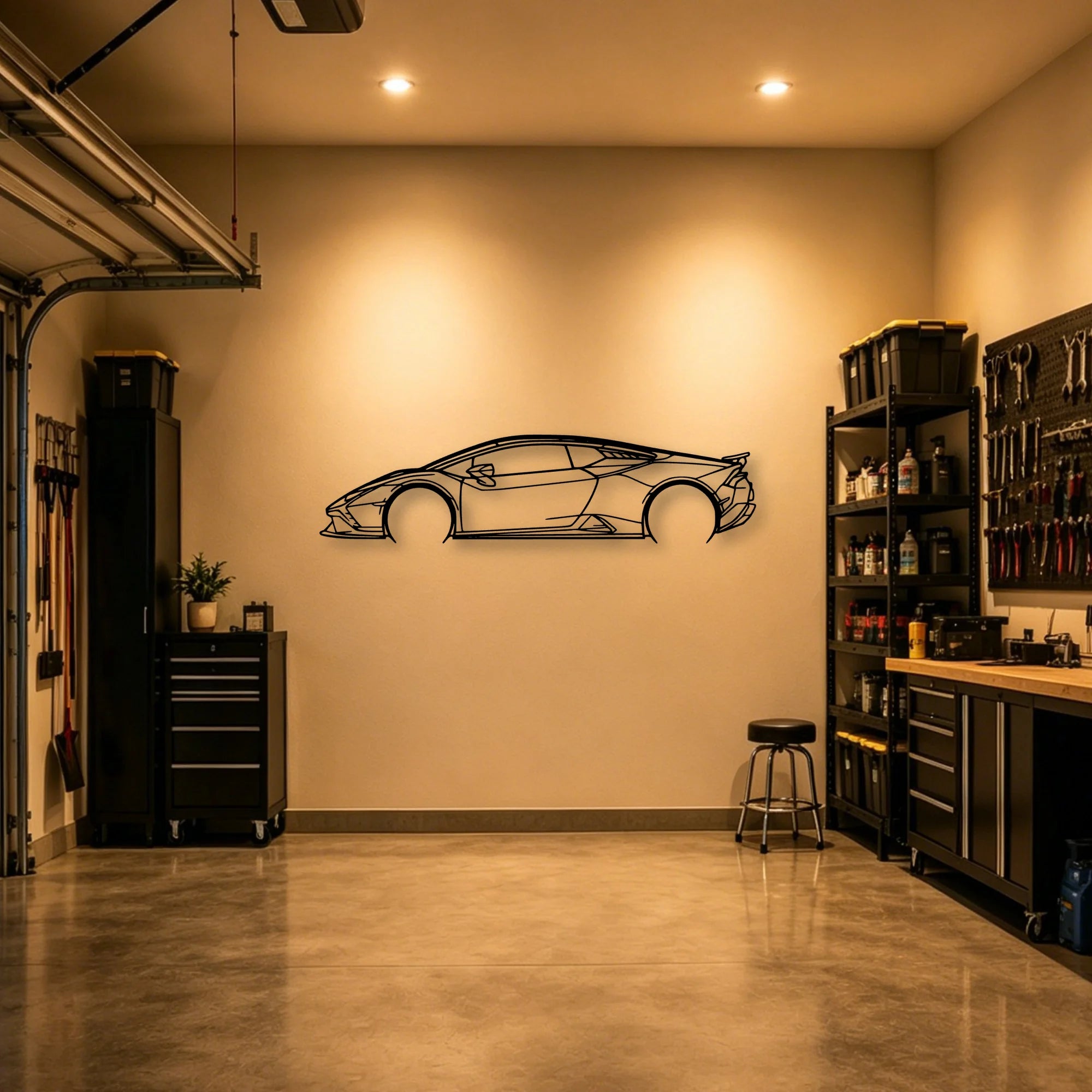 Huracan Tecnica 2023 Classic Silhouette Metal Wall Art - Automotive Garage Decor