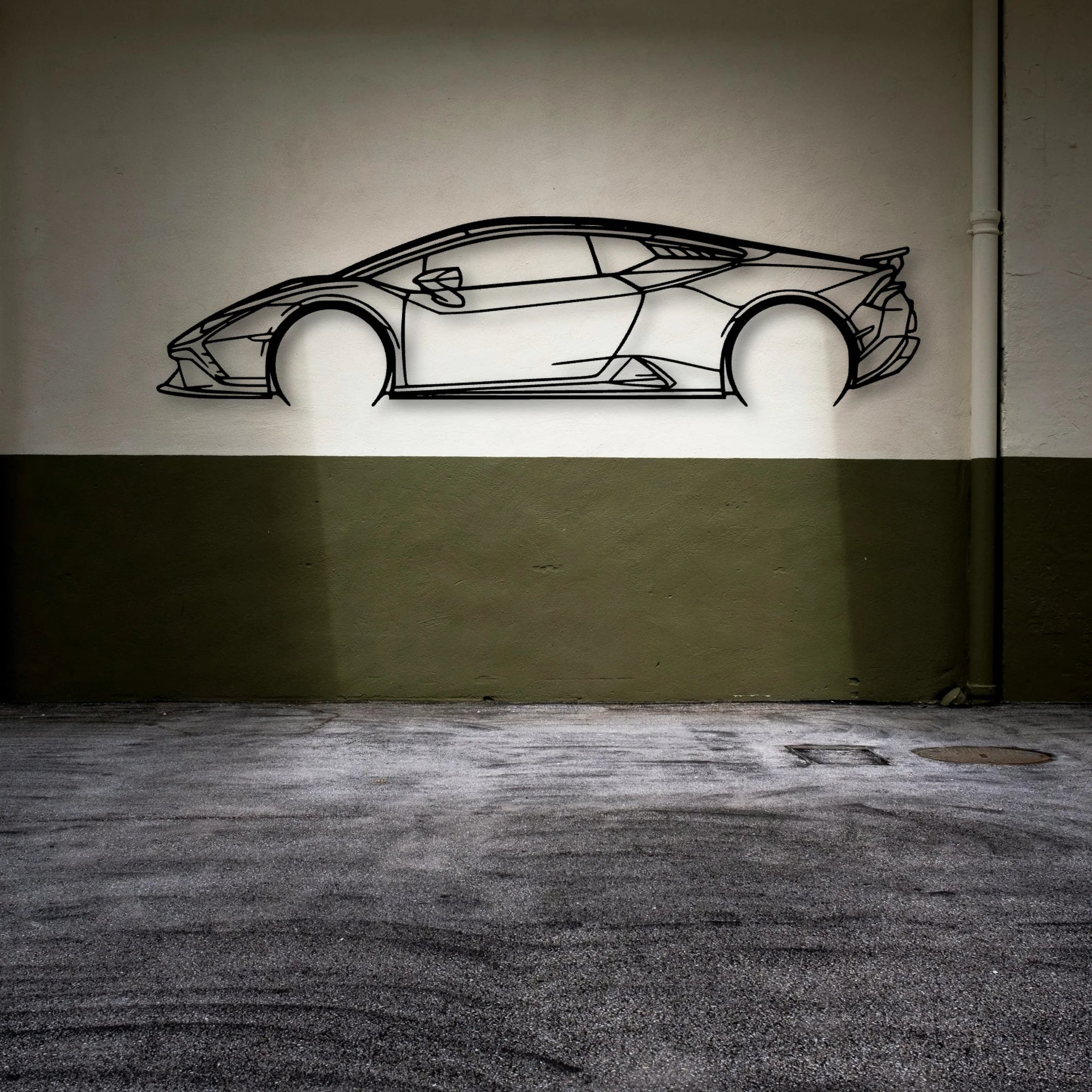 Huracan Tecnica 2023 Classic Silhouette Metal Wall Art - Automotive Garage Decor