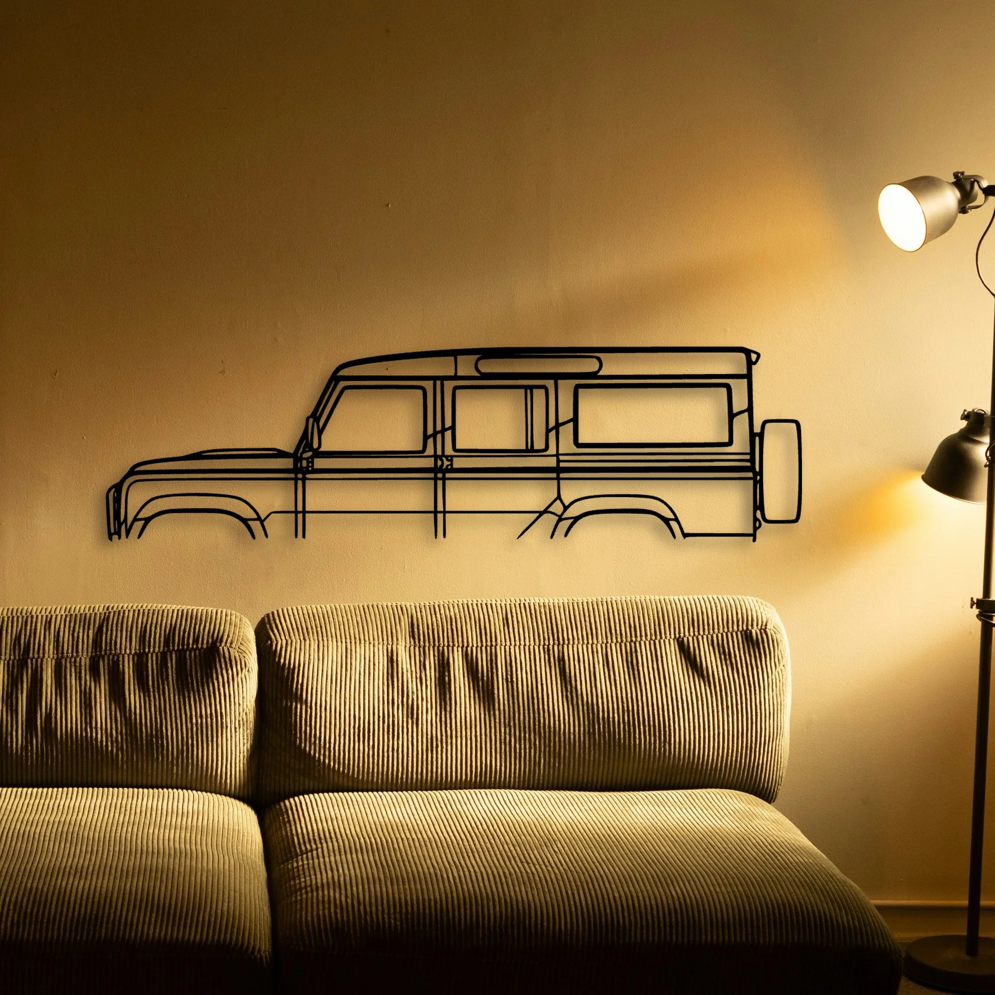 Land Defender 110 Classic Silhouette Metal Wall Art - Automotive Garage Decor