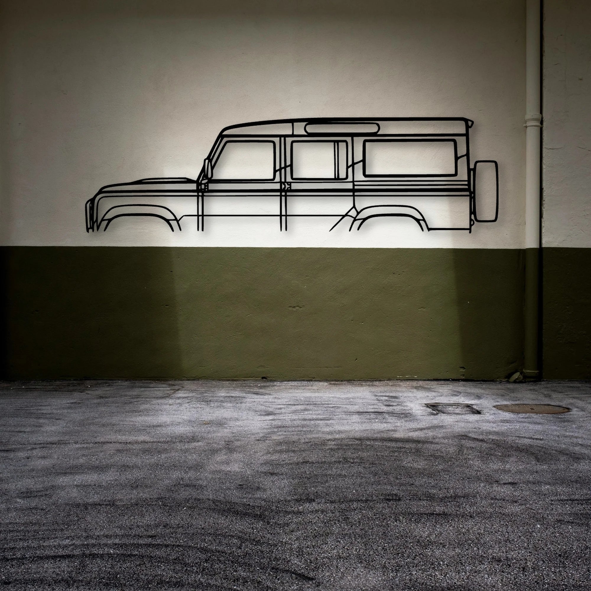 Land Defender 110 Classic Silhouette Metal Wall Art - Automotive Garage Decor