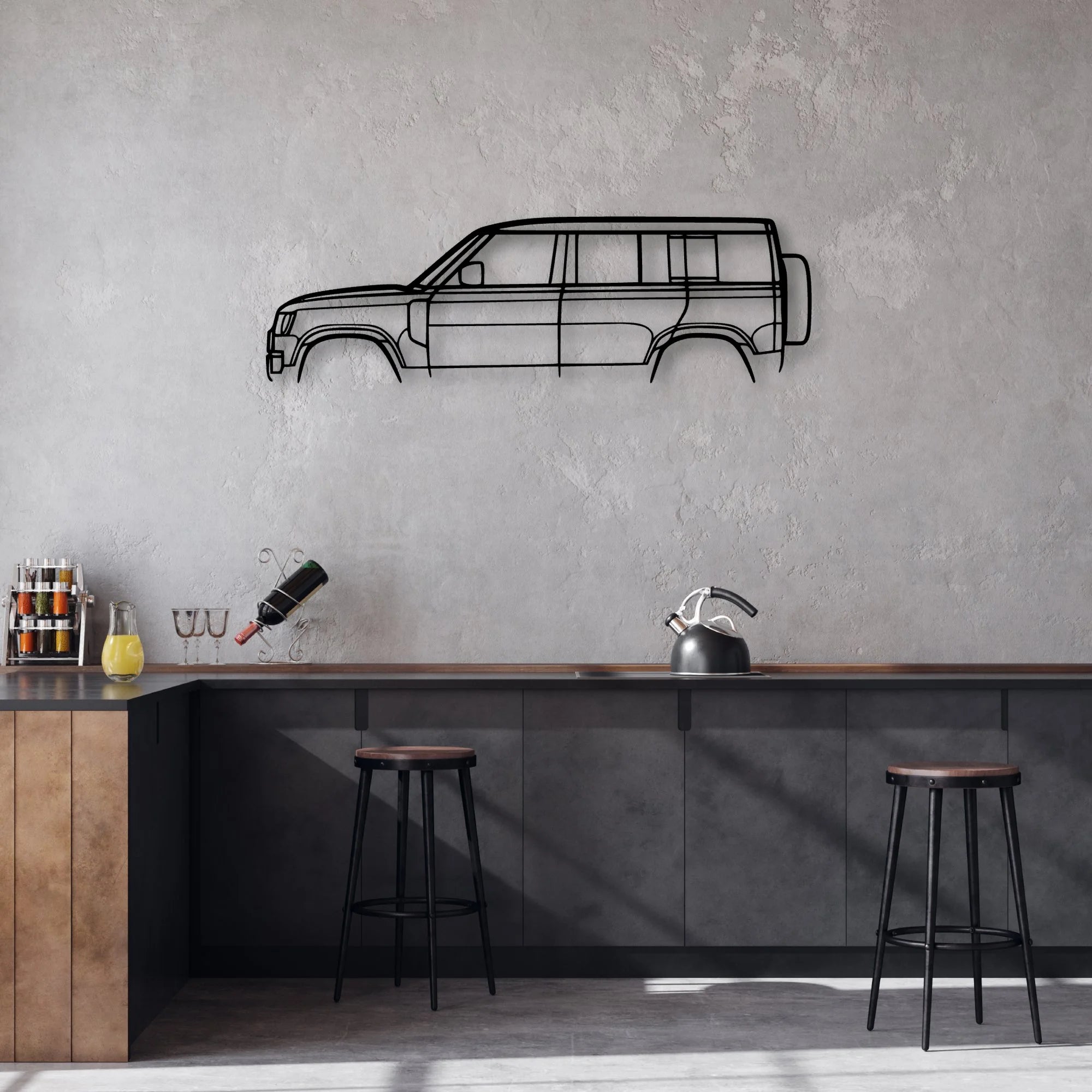 Land Defender D110 Classic Silhouette Metal Wall Art - Automotive Garage Decor
