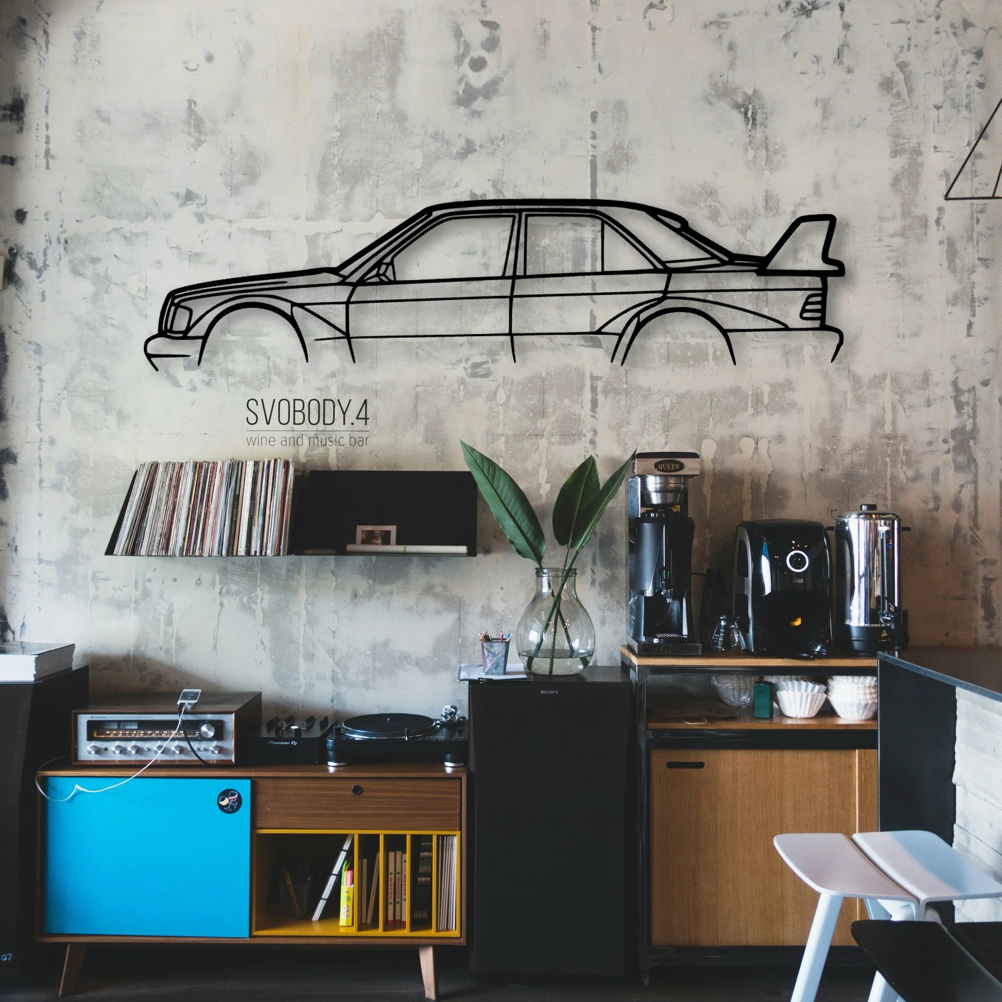 Mercedes 190E 1983 Classic Silhouette Metal Wall Art - Automotive Garage Decor