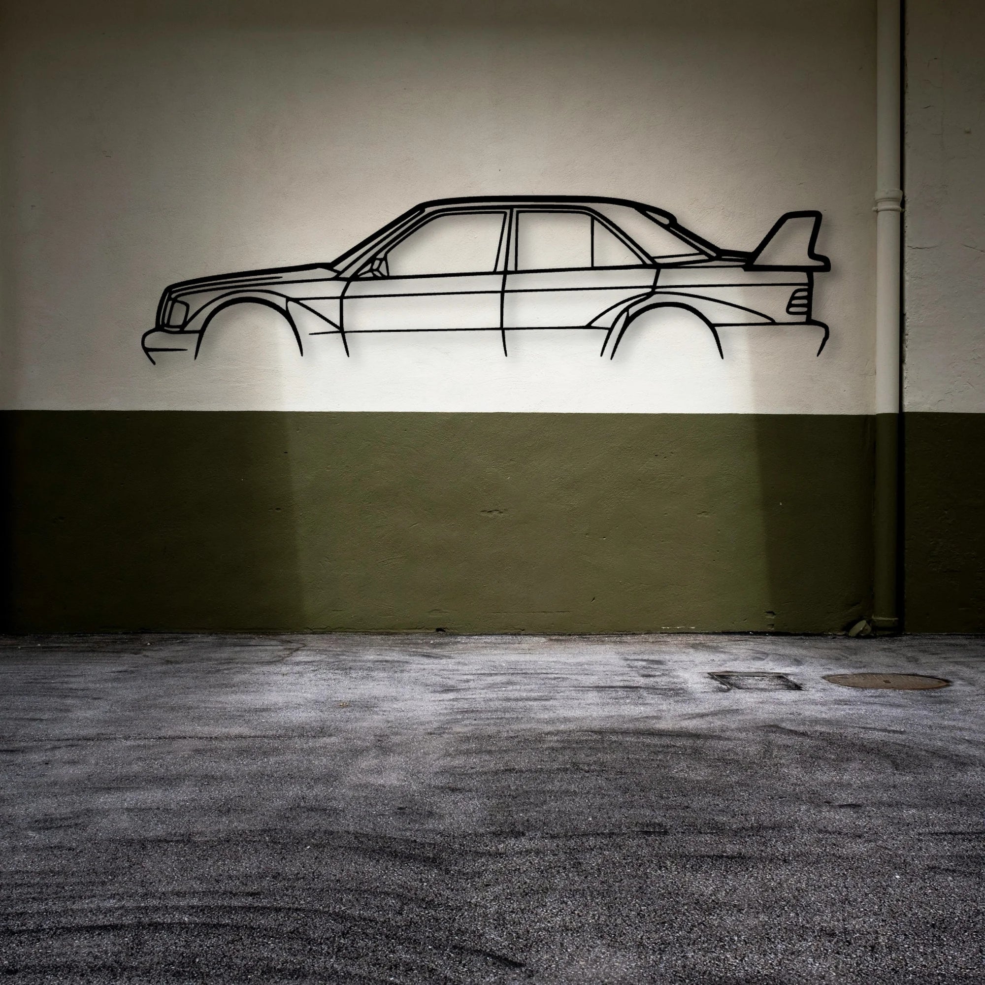 Mercedes 190E 1983 Classic Silhouette Metal Wall Art - Automotive Garage Decor