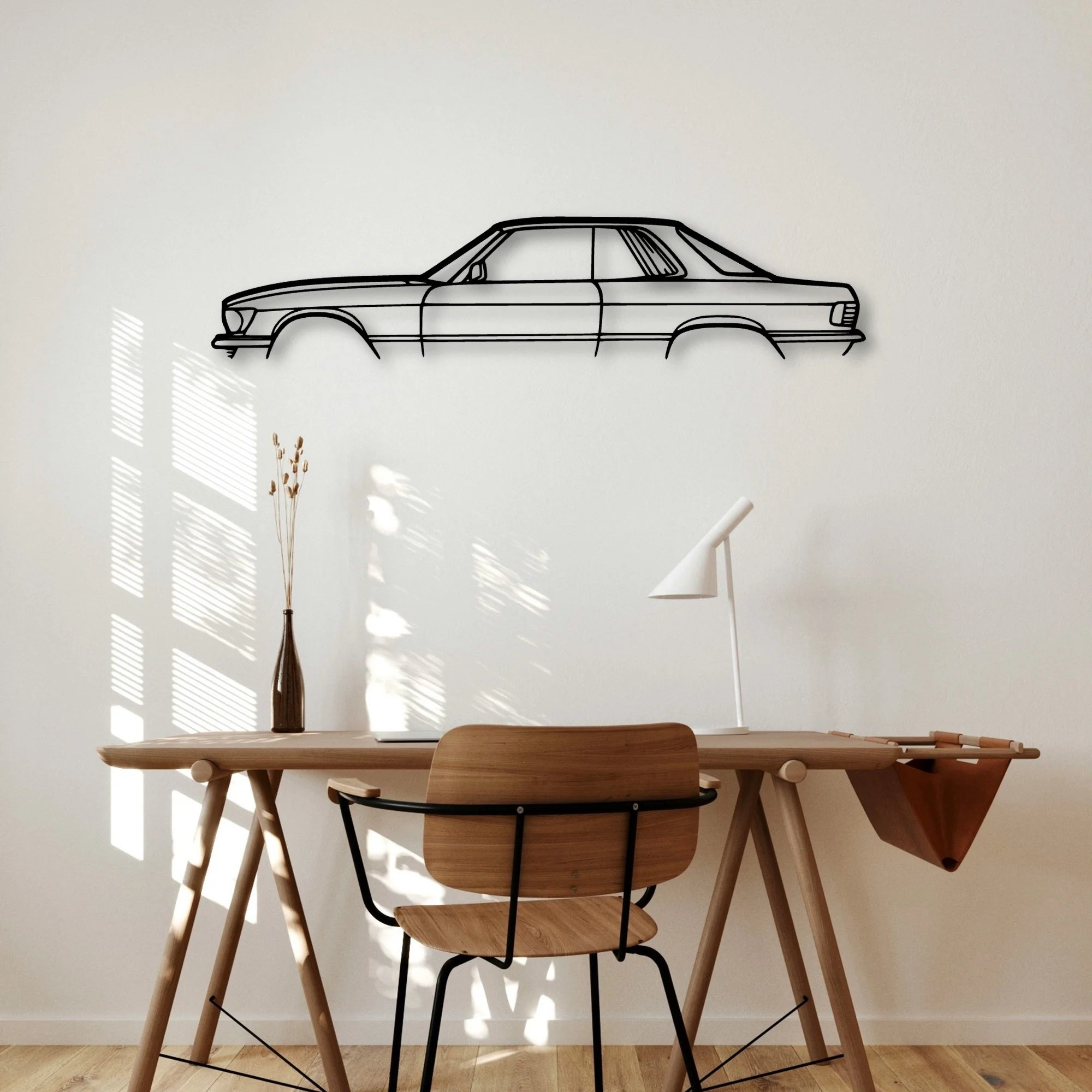 Mercedes 450 SLC Classic Silhouette Metal Wall Art - Automotive Garage Decor