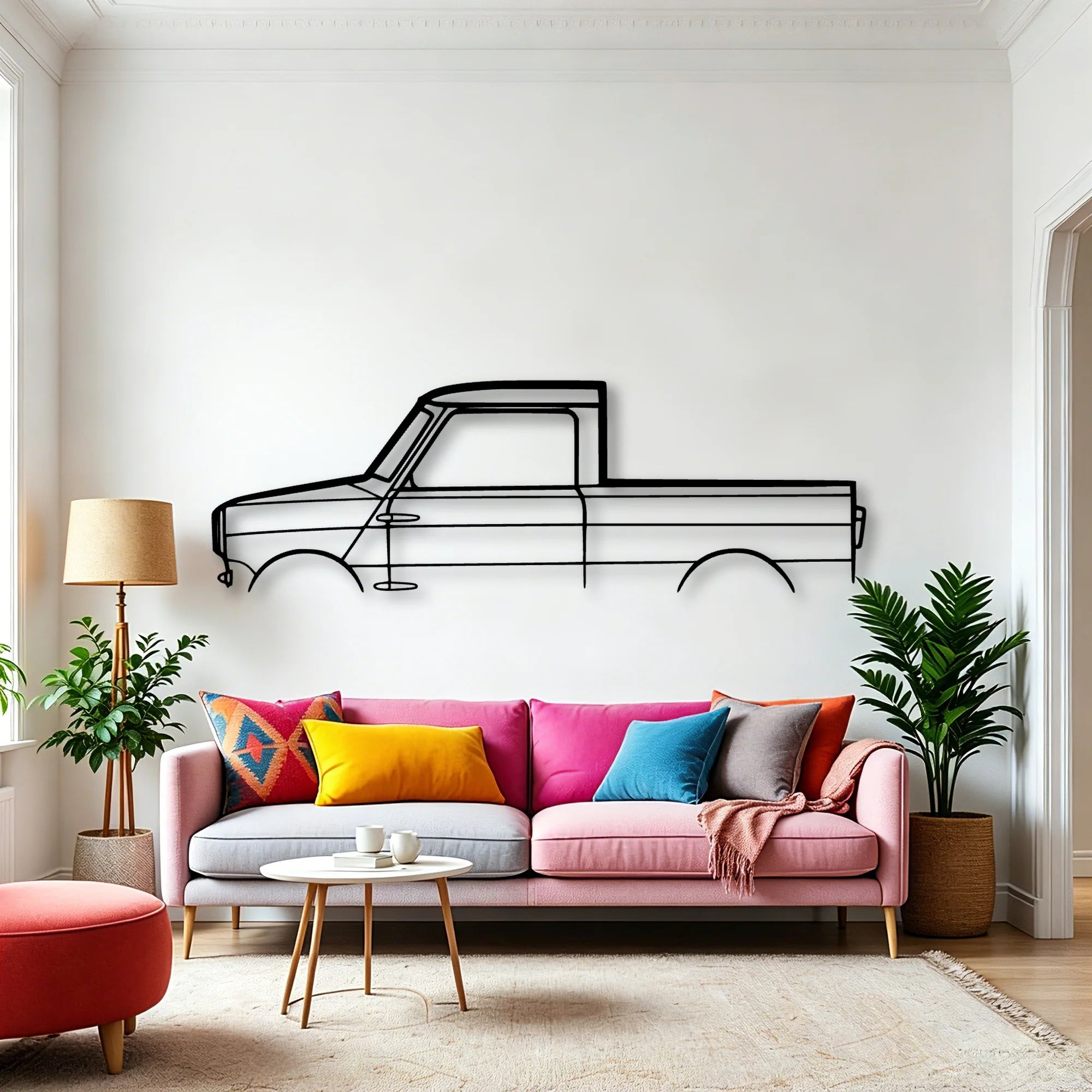 Mini Pickup Classic Silhouette Metal Wall Art - Automotive Garage Decor