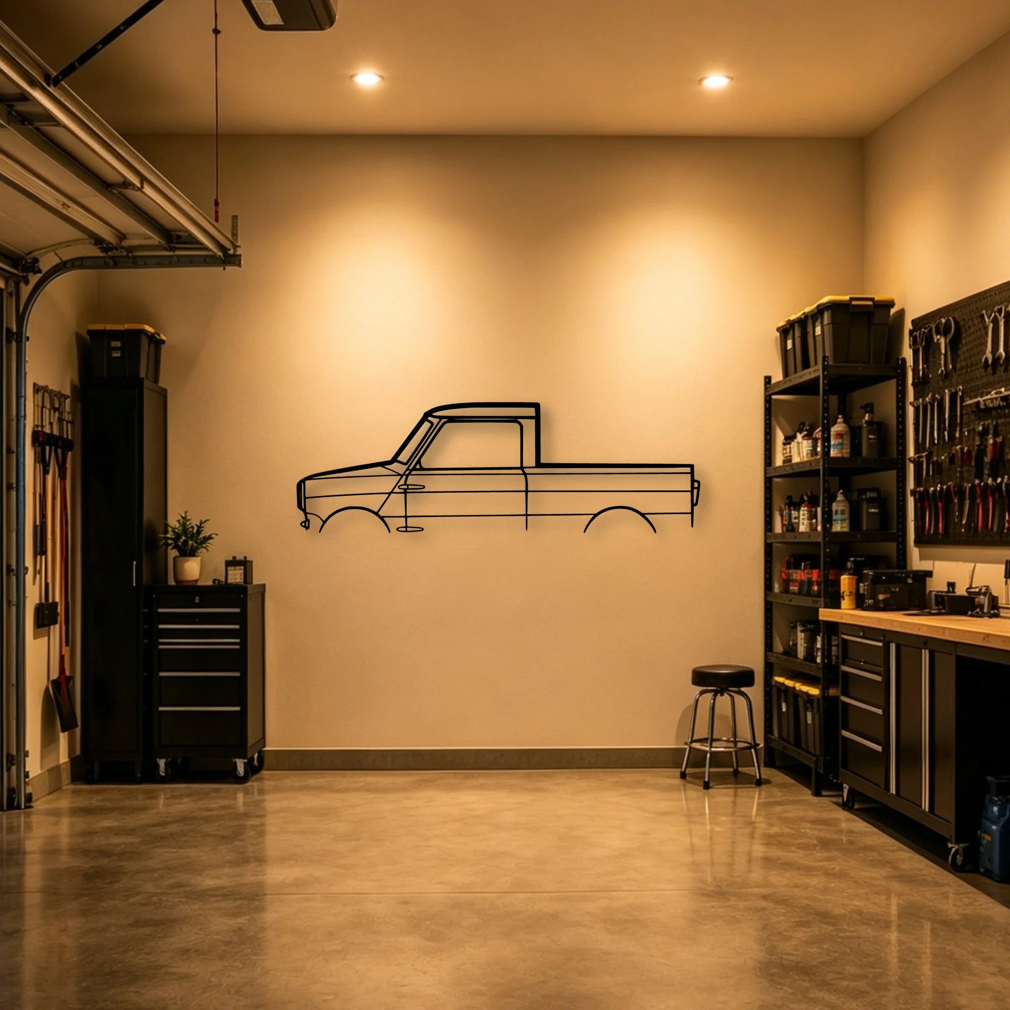 Mini Pickup Classic Silhouette Metal Wall Art - Automotive Garage Decor