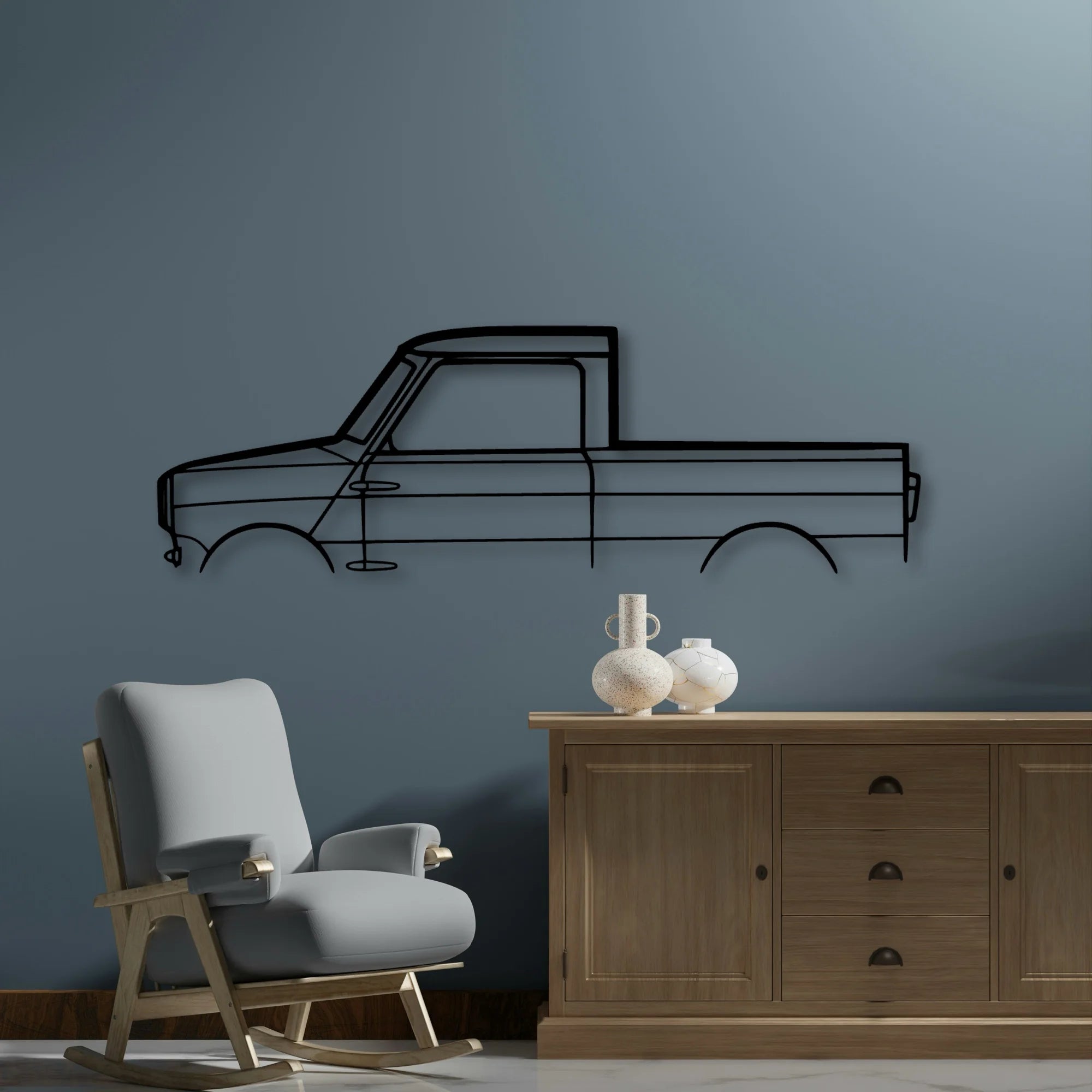 Mini Pickup Classic Silhouette Metal Wall Art - Automotive Garage Decor