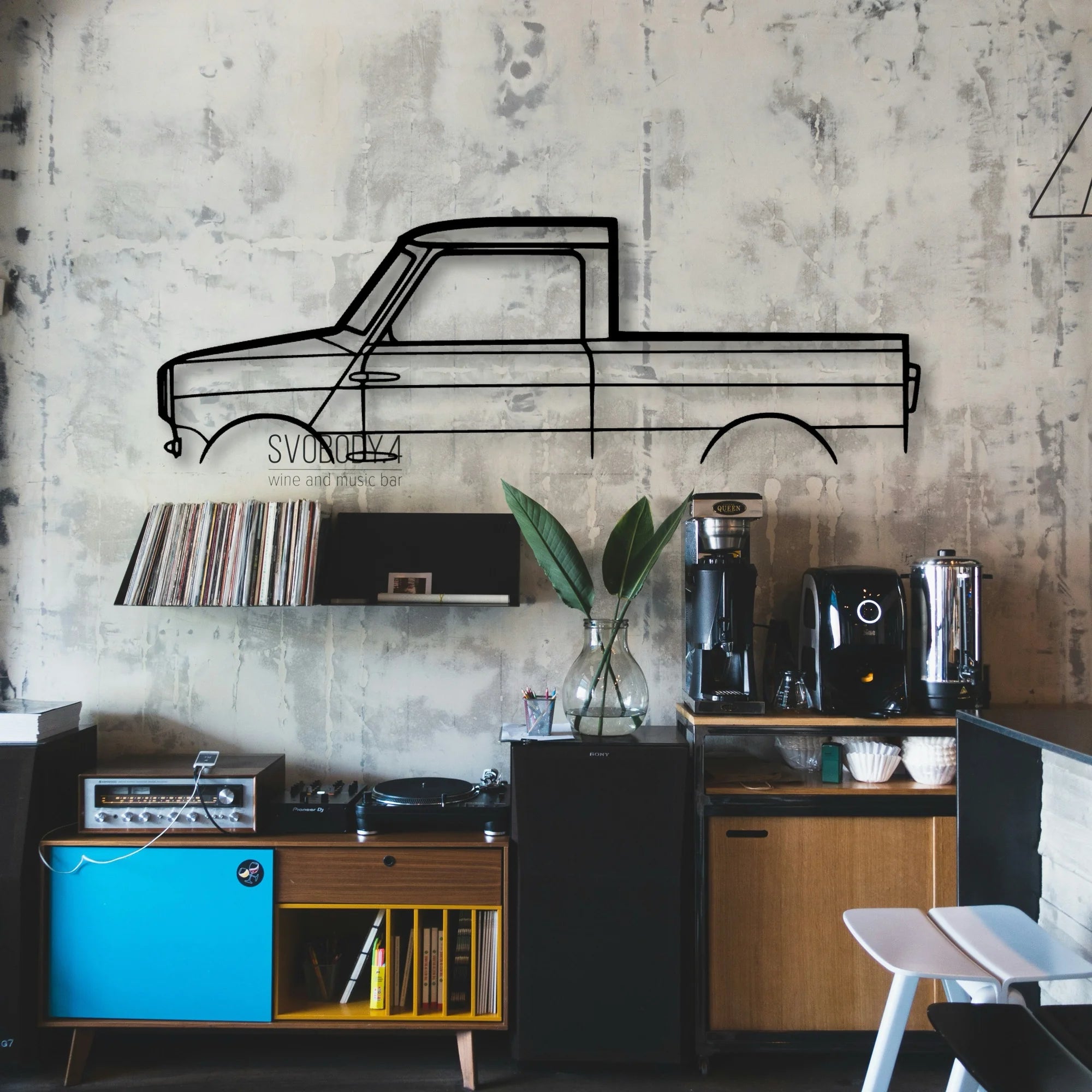Mini Pickup Classic Silhouette Metal Wall Art - Automotive Garage Decor
