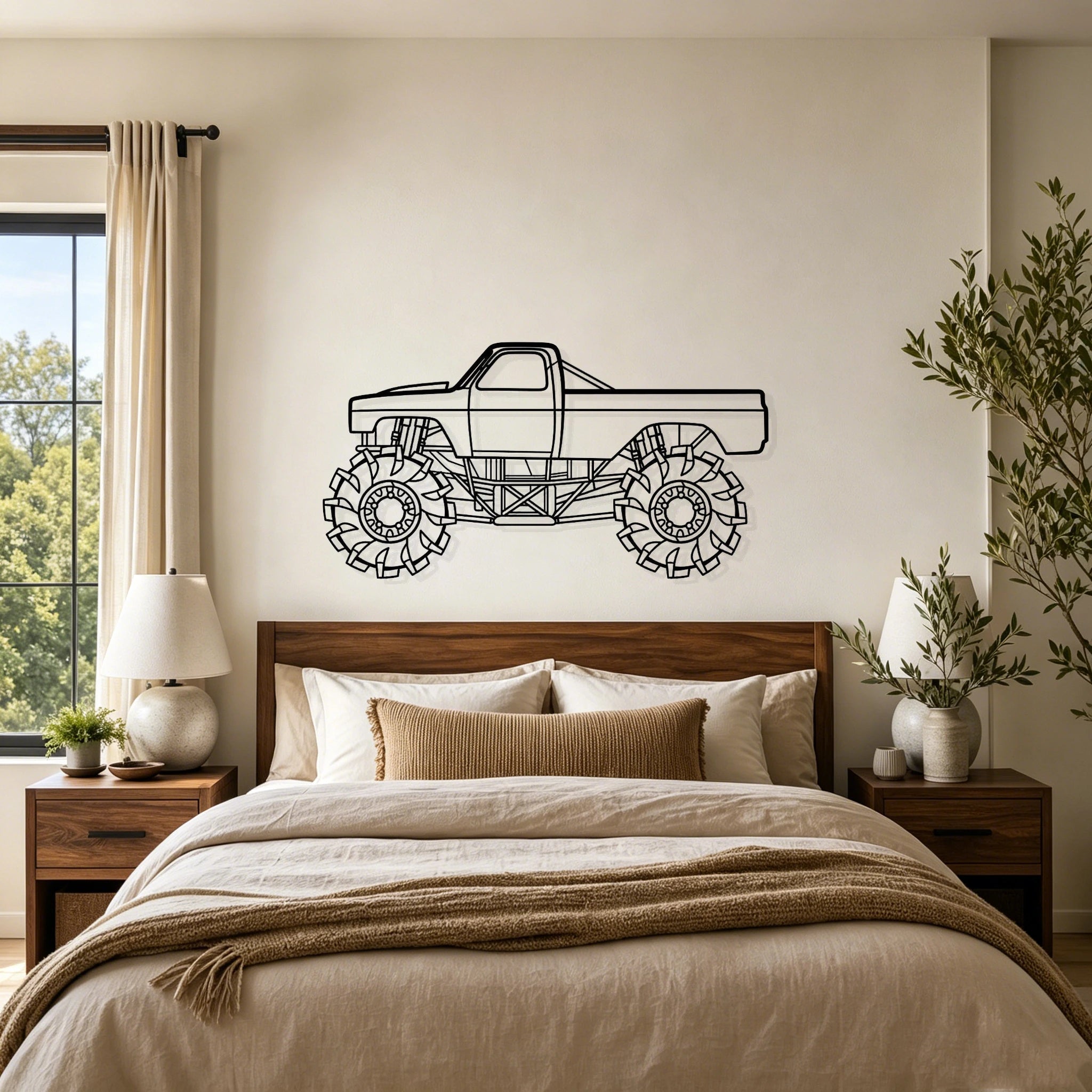 Mega Truck Detailed Silhouette Metal Wall Art - Classic Car Garage Decor