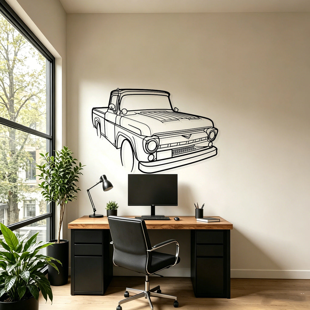 1955 F100 Angled View Metal Wall Art - Classic Car Garage Decor