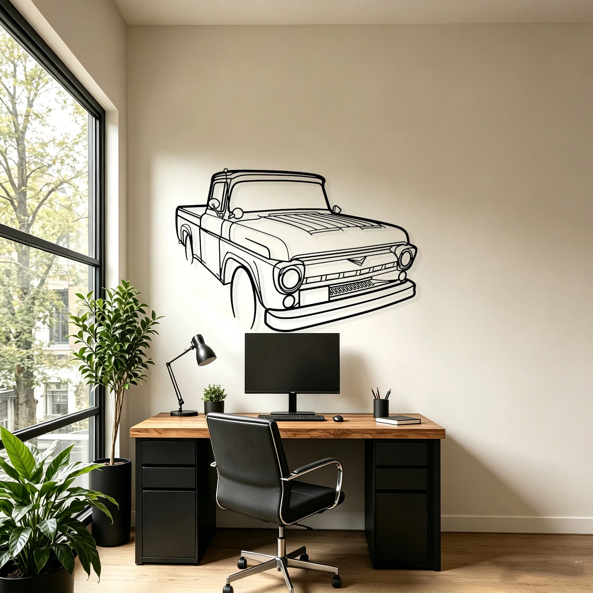 1955 F100 Angled View Metal Wall Art - Classic Car Garage Decor