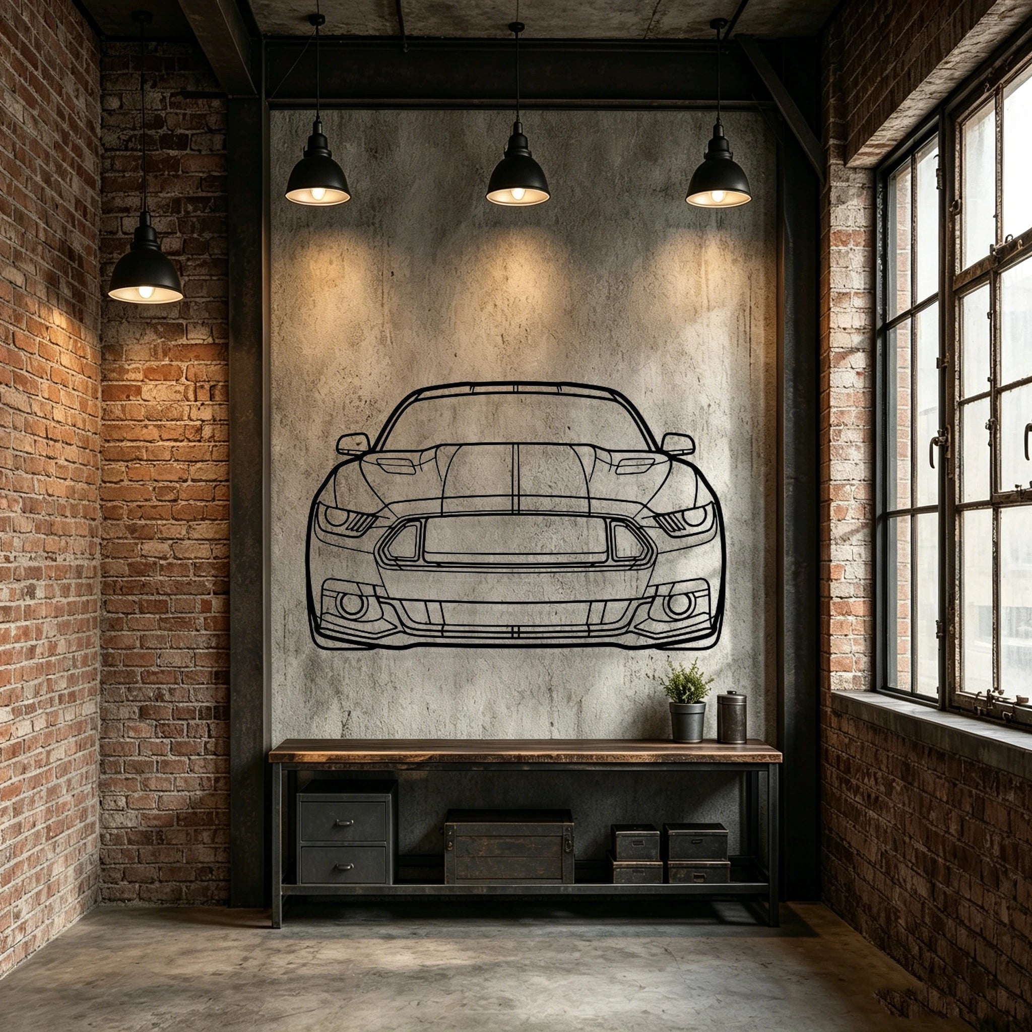 2016 Mustang GT Front View Metal Wall Art - Classic Car Garage Decor
