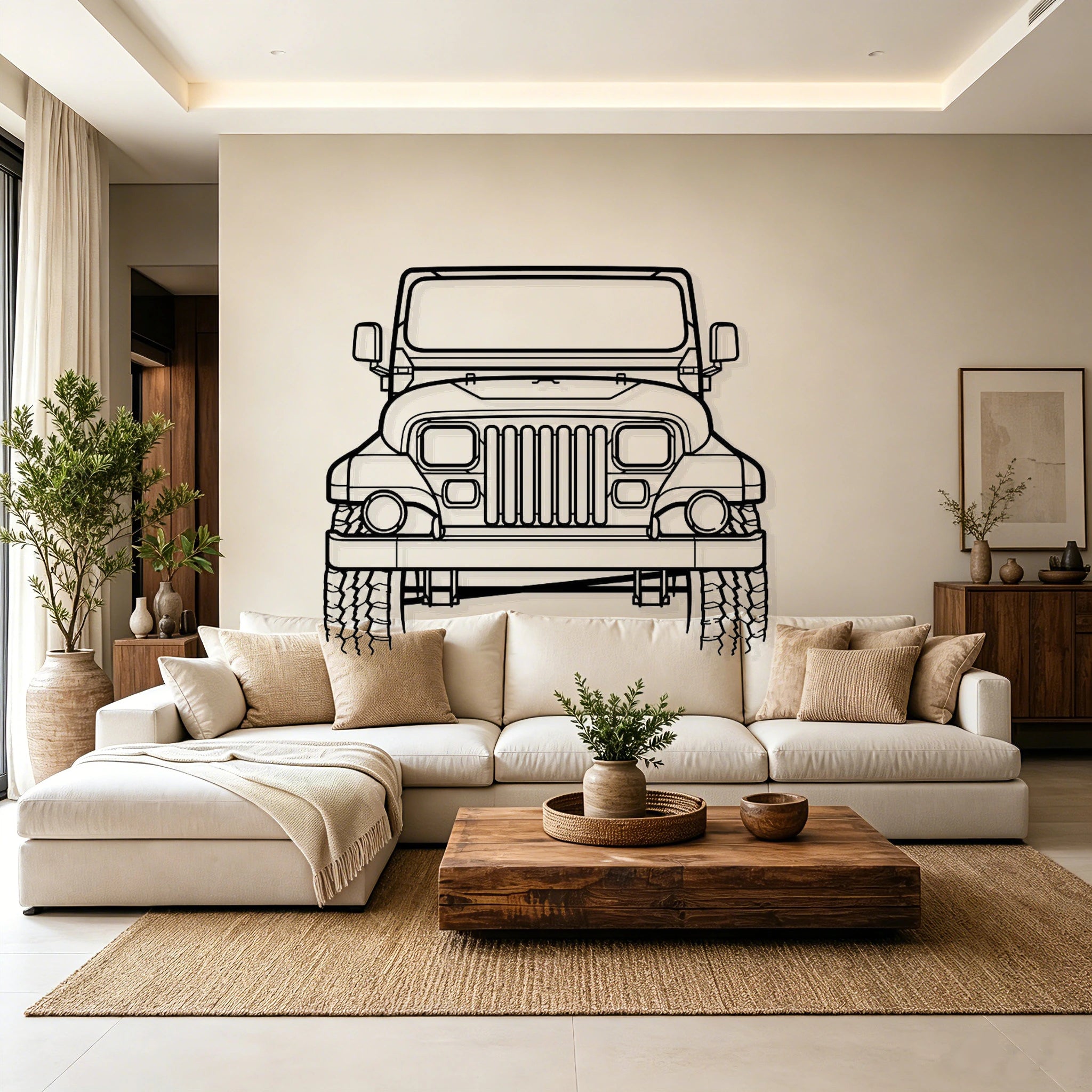 1988 Wrangler Sahara Front View Metal Wall Art - Classic Car Garage Decor