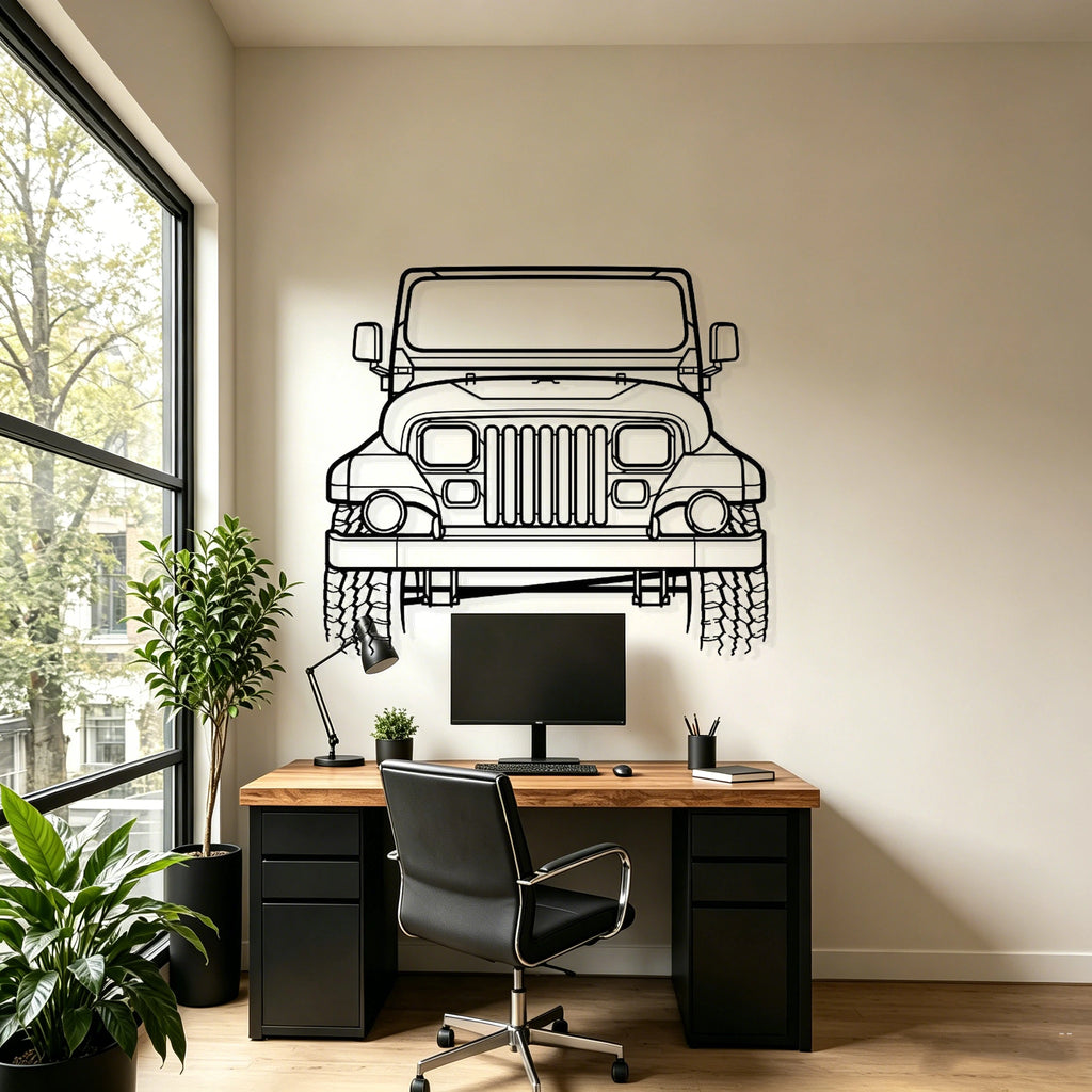 1988 Wrangler Sahara Front View Metal Wall Art - Classic Car Garage Decor