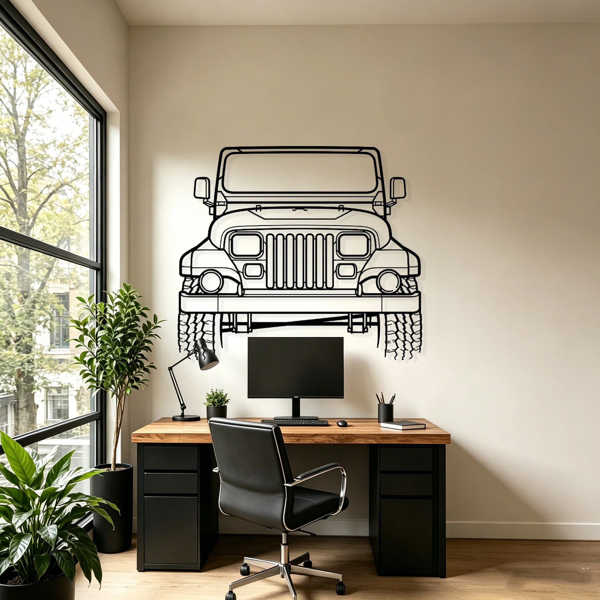 1988 Wrangler Sahara Front View Metal Wall Art - Classic Car Garage Decor