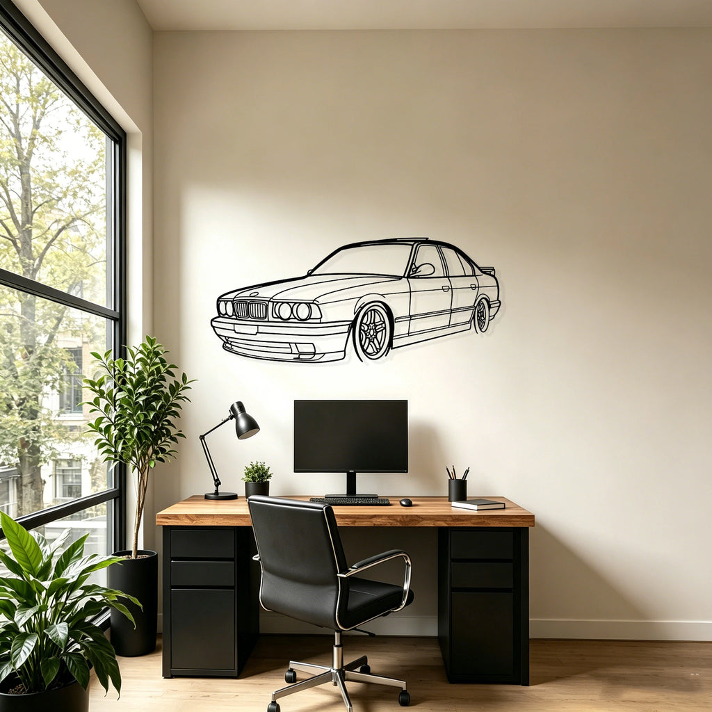 E34 Front Angled View Metal Wall Art - Classic Car Garage Decor