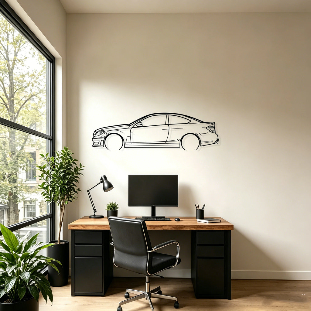 C63 AMG Detailed Silhouette Metal Wall Art - Classic Car Garage Decor