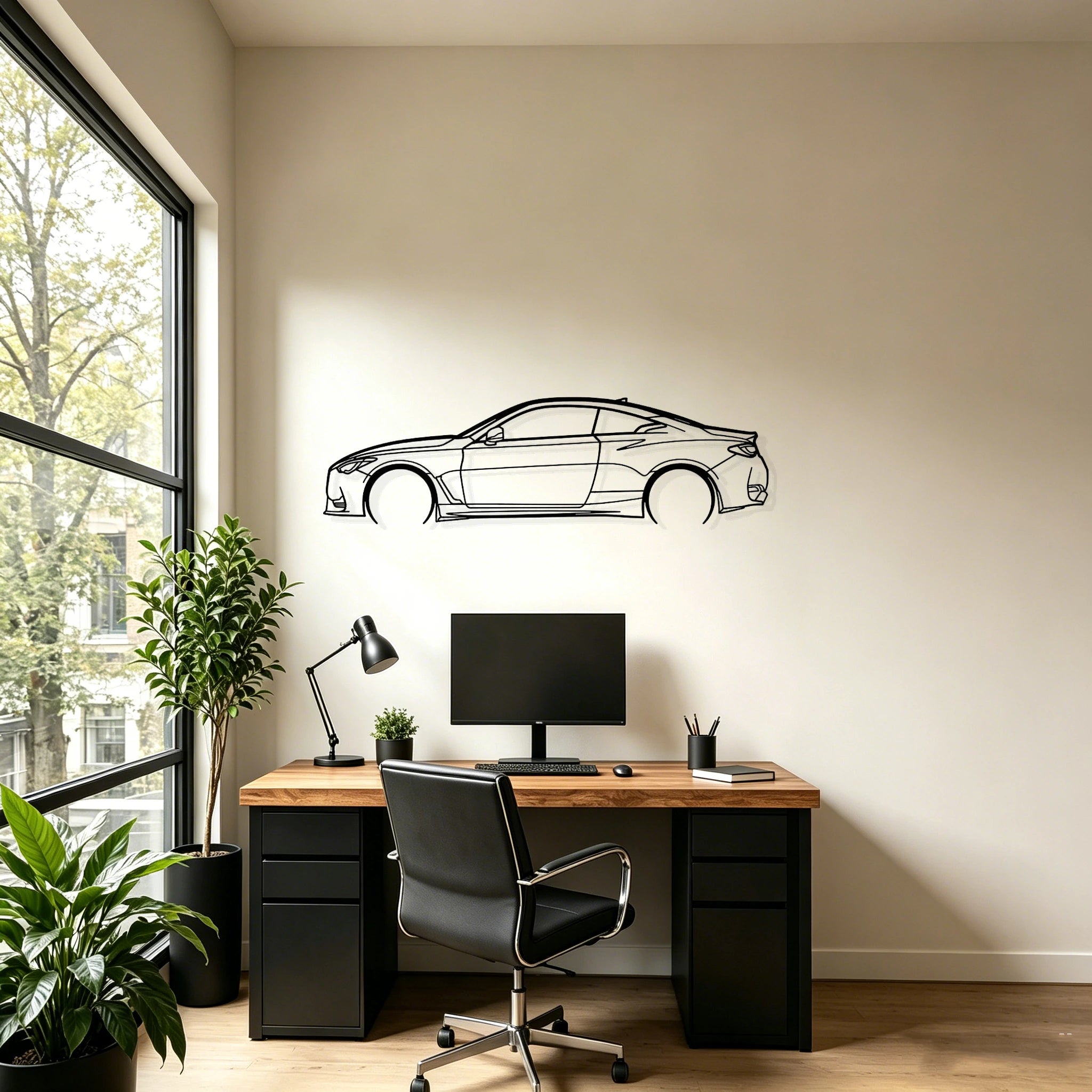 Q60 Detailed Silhouette Metal Wall Art - Classic Car Garage Decor