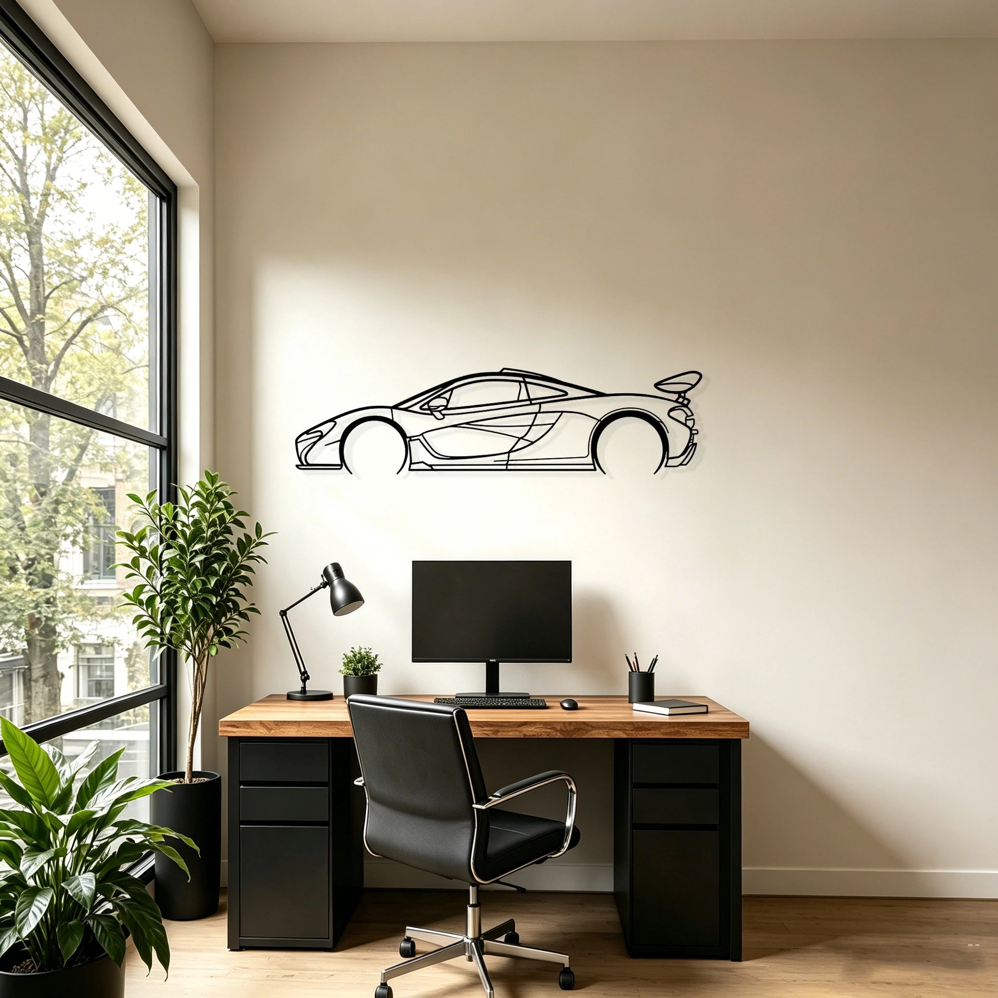 P1 Detailed Silhouette Metal Wall Art - Classic Car Garage Decor