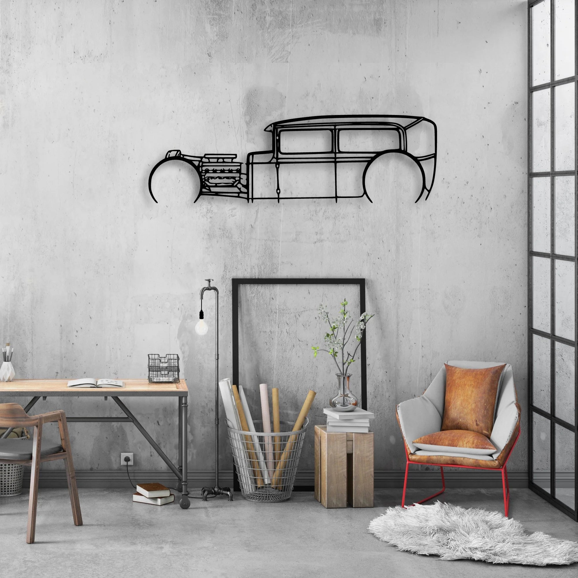 Model A Classic Silhouette Metal Wall Art - Automotive Garage Decor