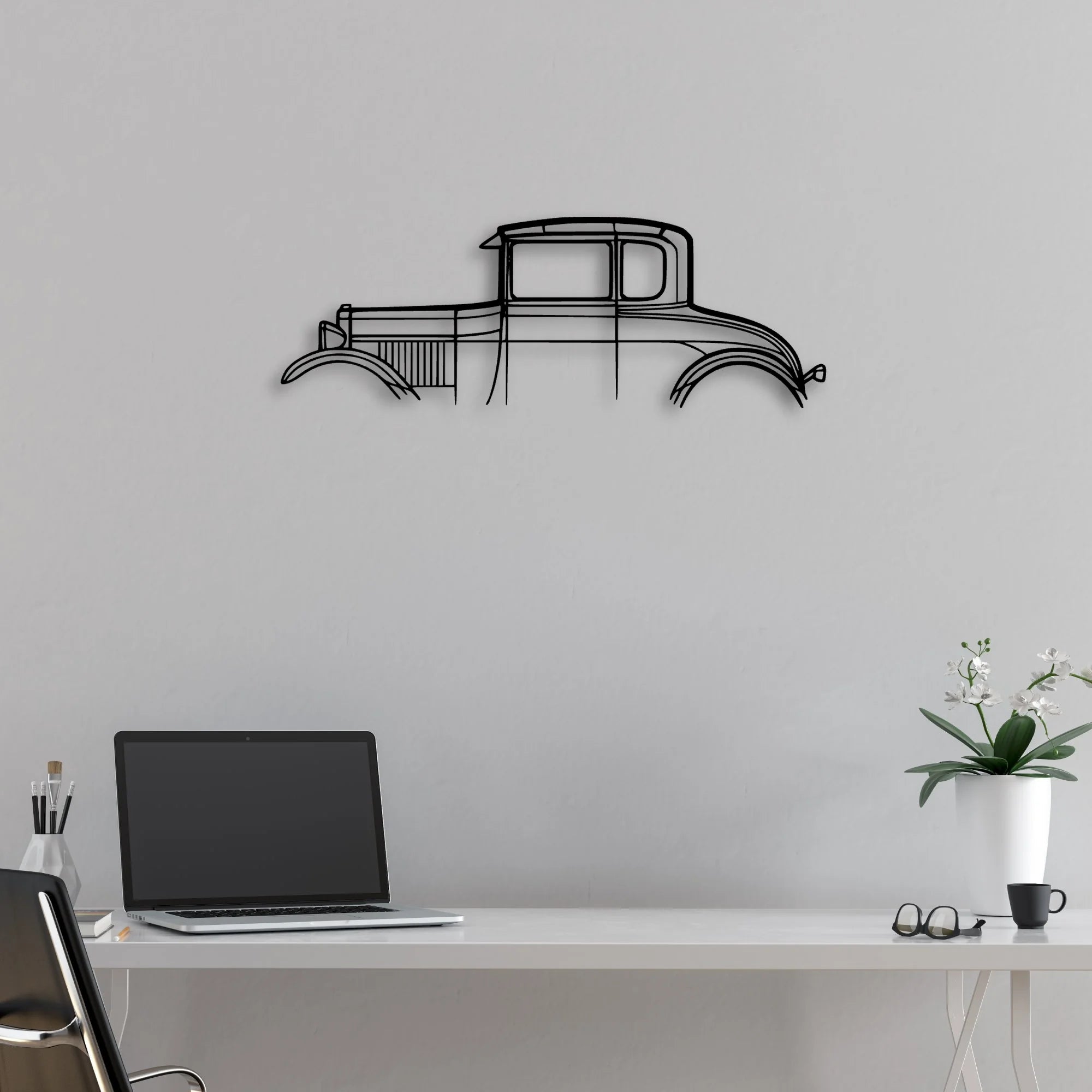 Model A Special Coupe 1928 Classic Silhouette Metal Wall Art - Automotive Garage Decor