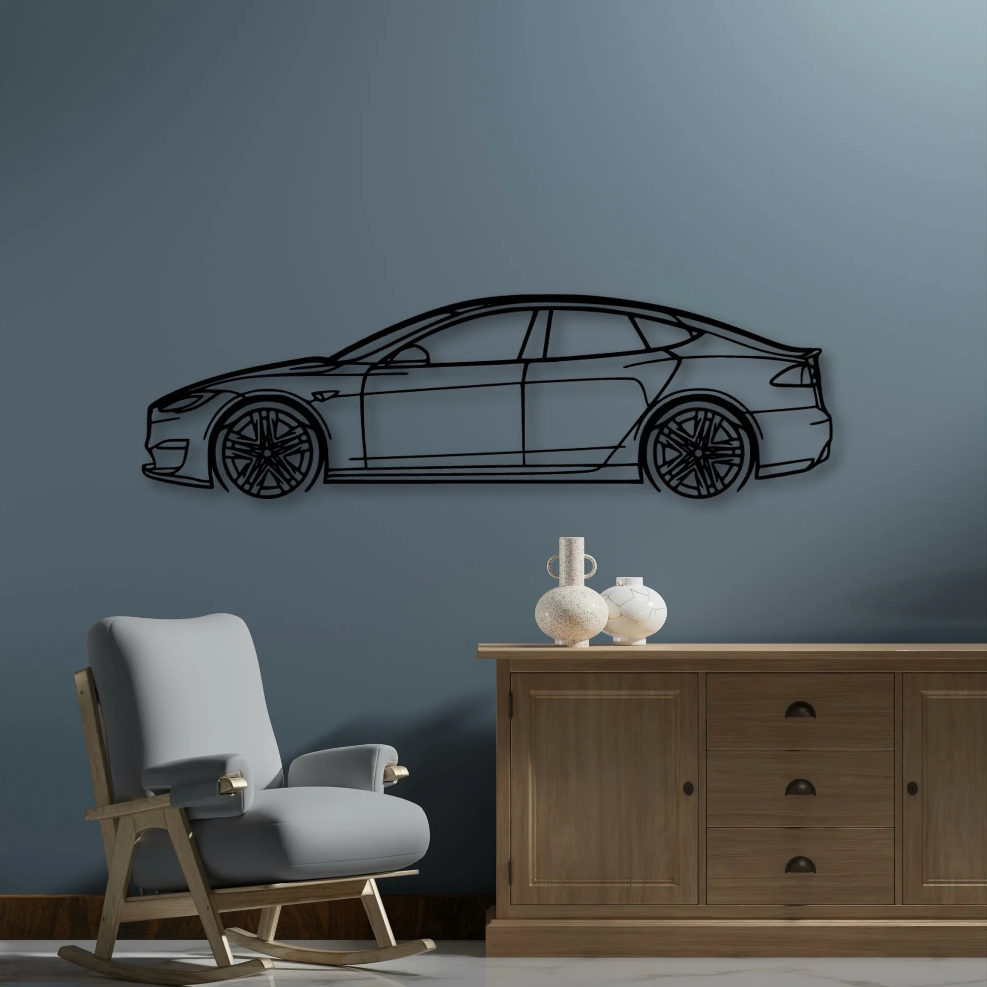 Model S Plaid 2022 Classic Silhouette Metal Wall Art - Automotive Garage Decor