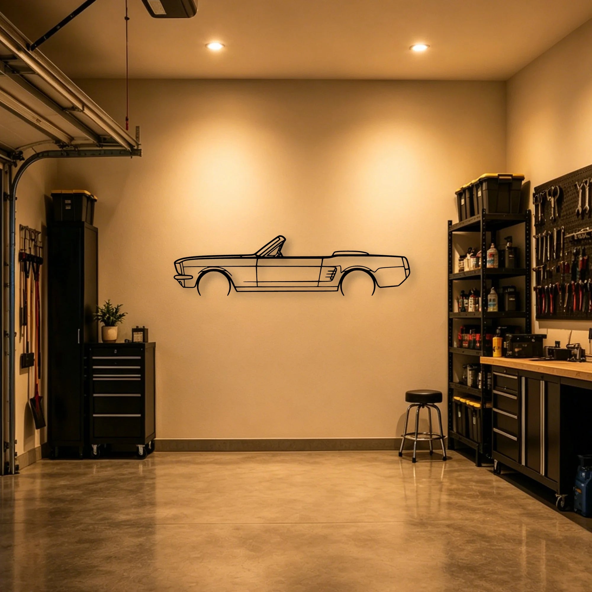 Mustang 1966 Convertible 2 Classic Silhouette Metal Wall Art - Automotive Garage Decor