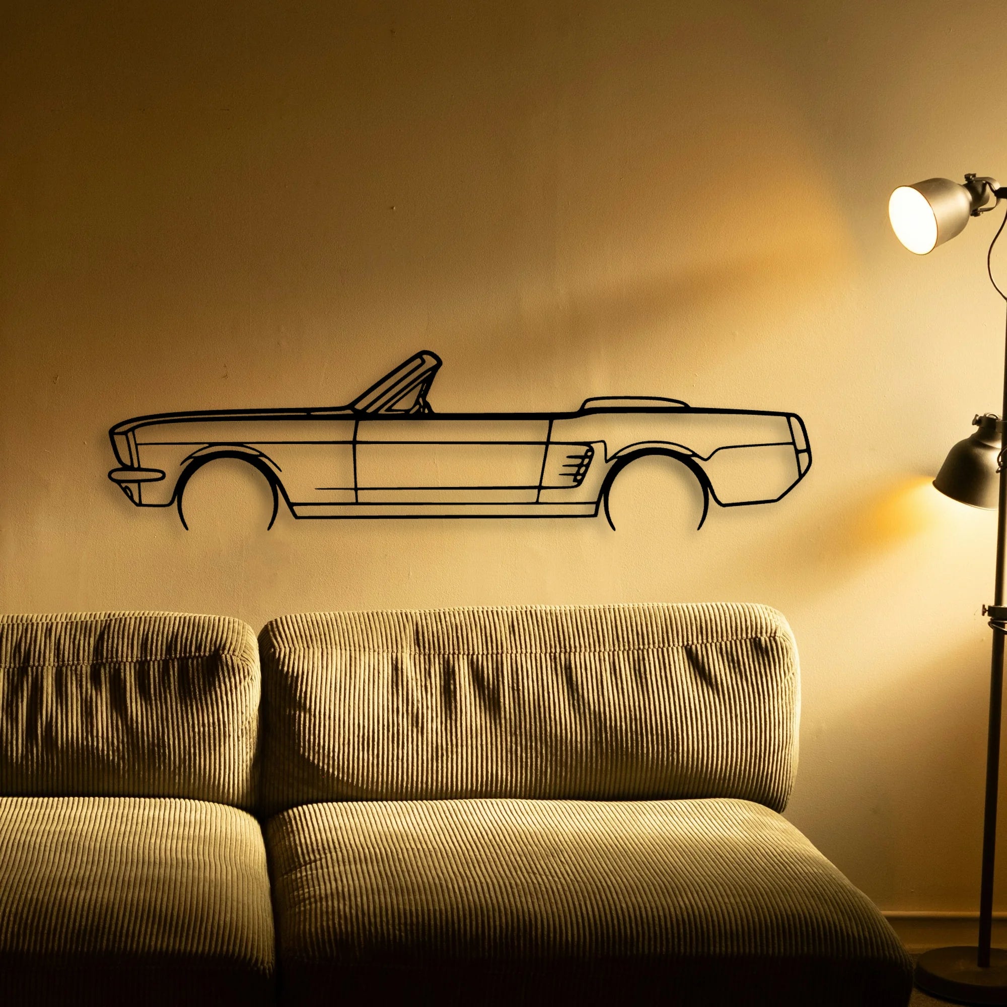 Mustang 1966 Convertible 2 Classic Silhouette Metal Wall Art - Automotive Garage Decor