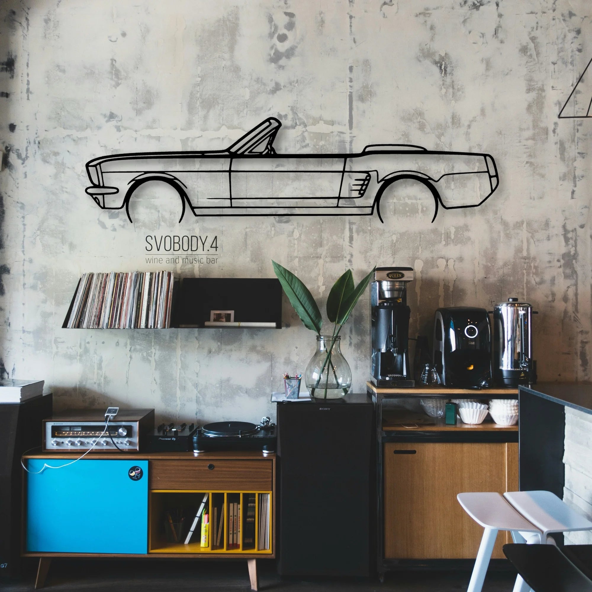 Mustang 1966 Convertible 2 Classic Silhouette Metal Wall Art - Automotive Garage Decor