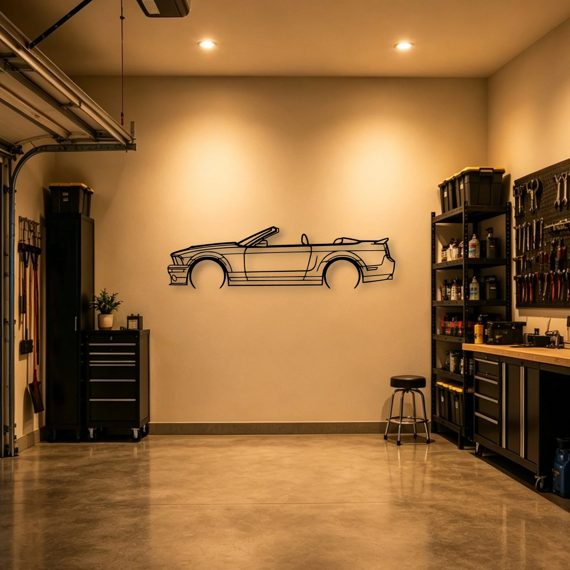 Mustang GT500 2008 Cabrio Classic Silhouette Metal Wall Art - Automotive Garage Decor