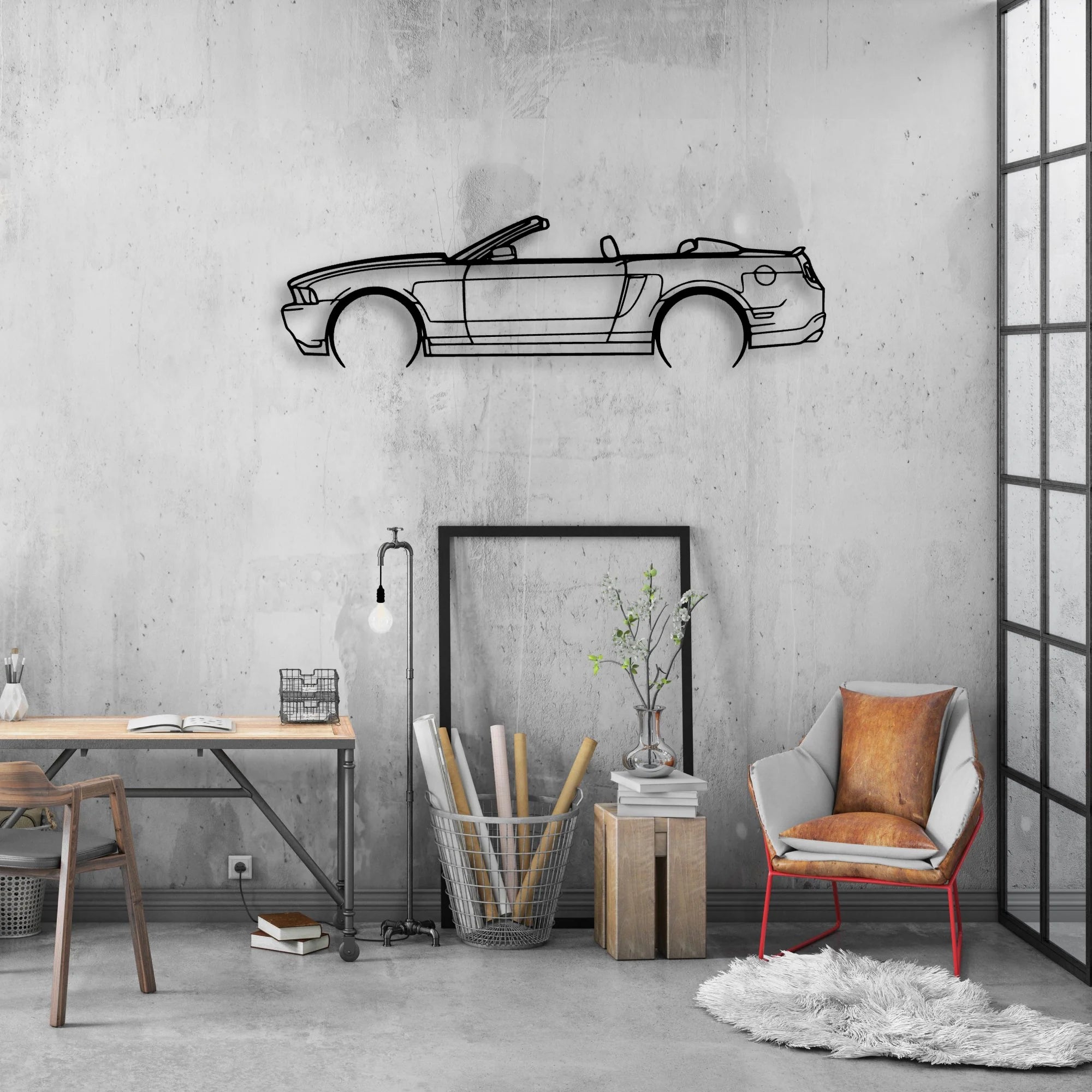 Mustang GT 2010 Cabrio Classic Silhouette Metal Wall Art - Automotive Garage Decor