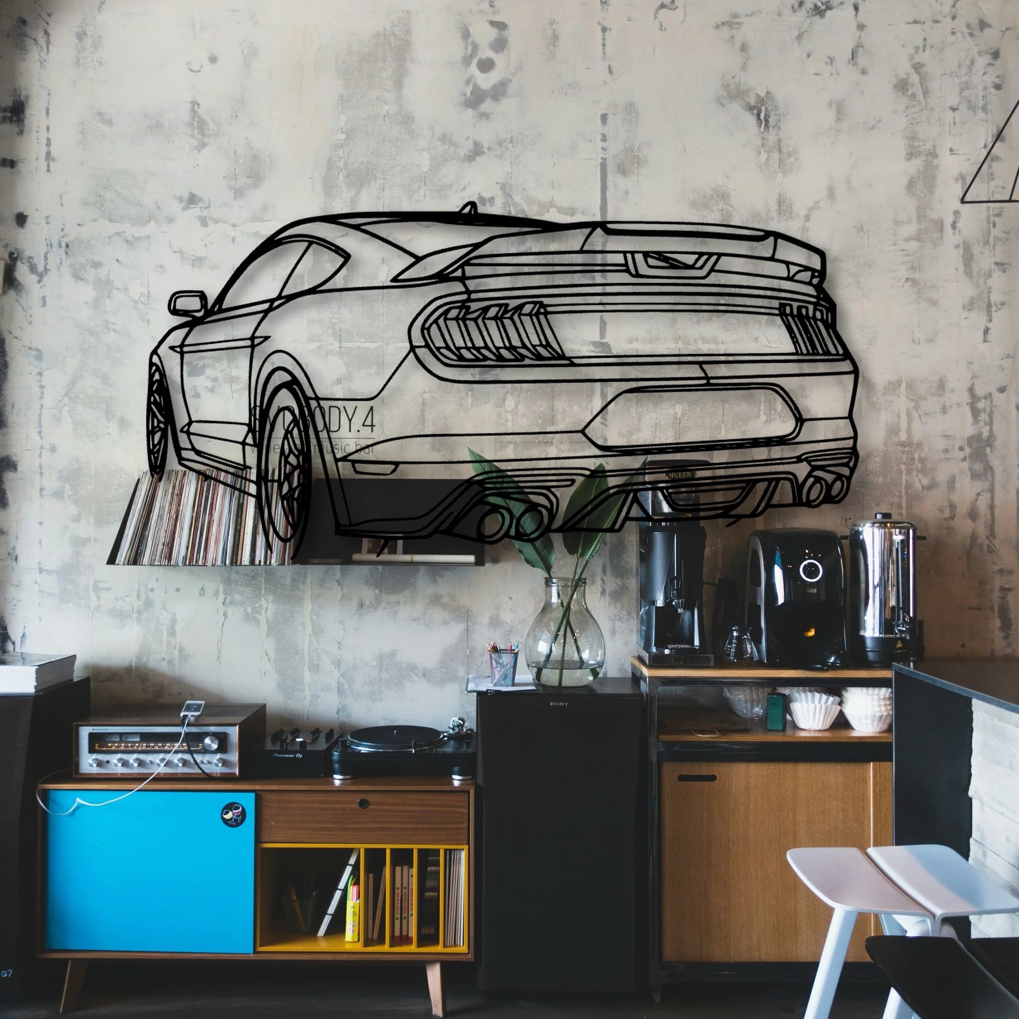 Mustang GT 2020 Angle Classic Silhouette Metal Wall Art - Automotive Garage Decor