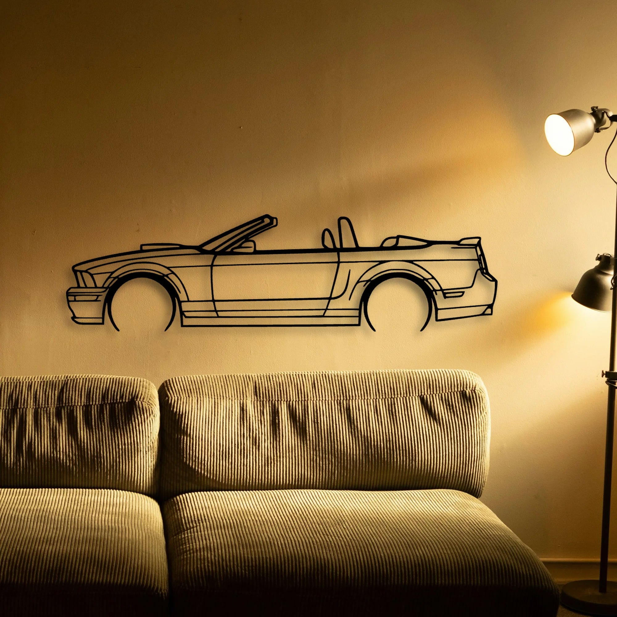 Mustang GT Convertible 2008 Classic Silhouette Metal Wall Art - Automotive Garage Decor