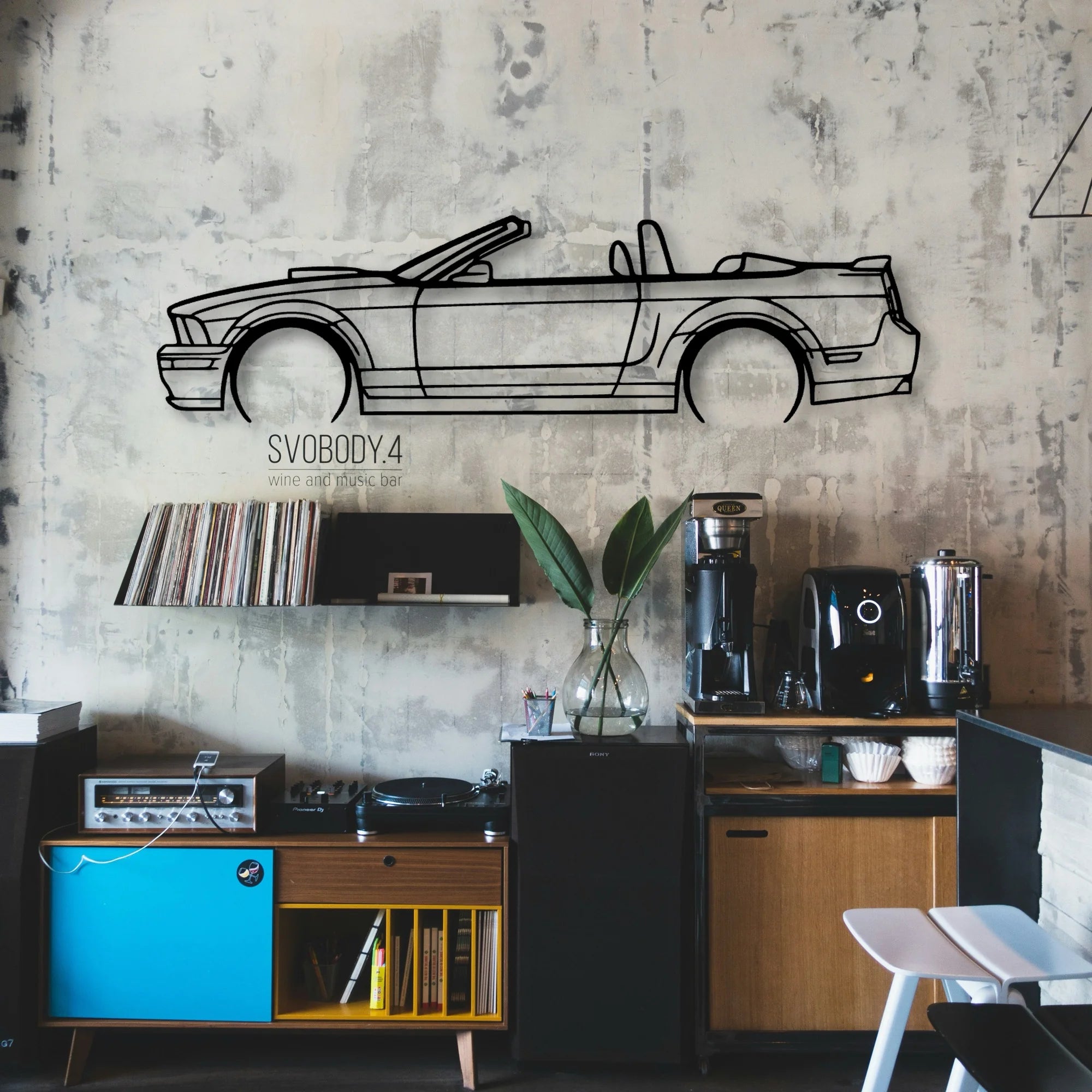 Mustang GT Convertible 2008 Classic Silhouette Metal Wall Art - Automotive Garage Decor
