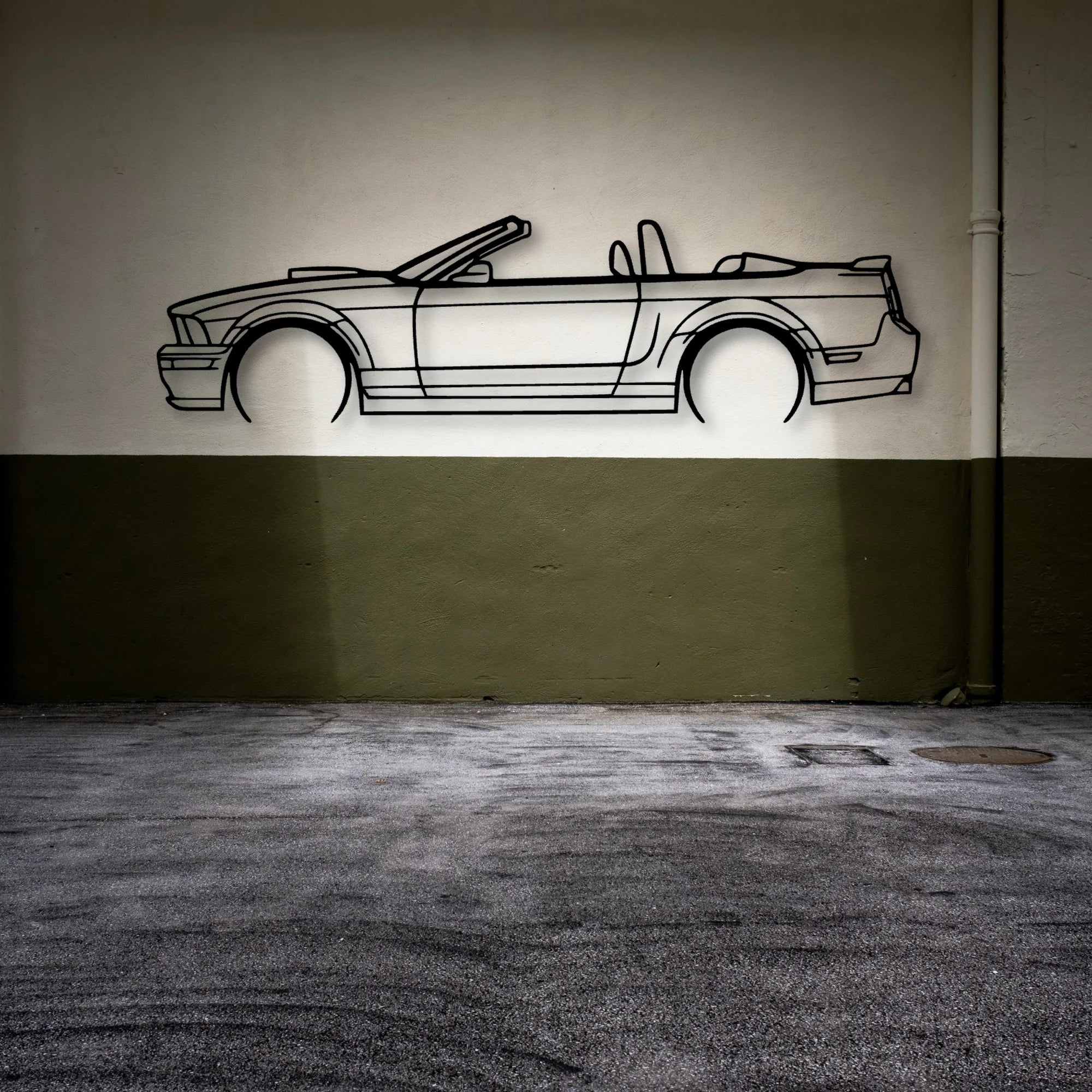 Mustang GT Convertible 2008 Classic Silhouette Metal Wall Art - Automotive Garage Decor