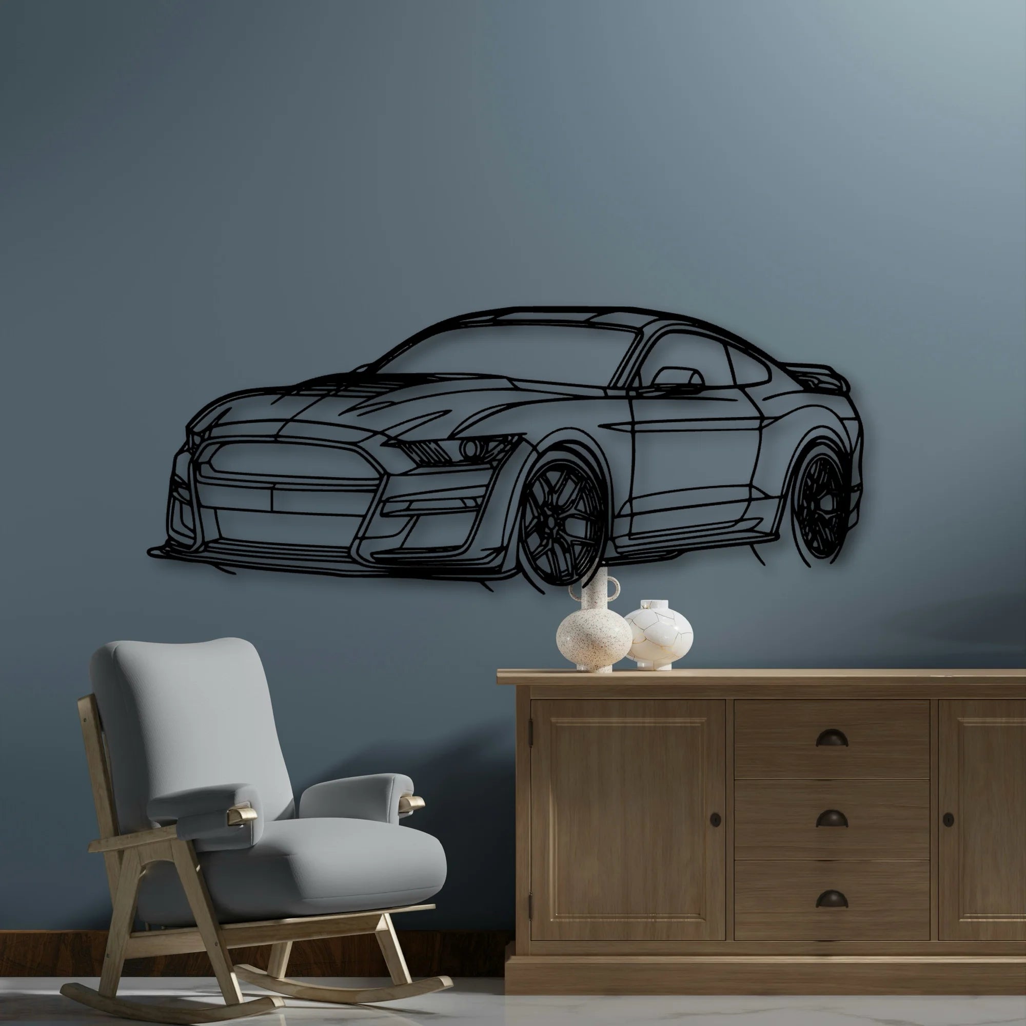 Mustang Shelby GT500 2021 Angle Classic Silhouette Metal Wall Art - Automotive Garage Decor