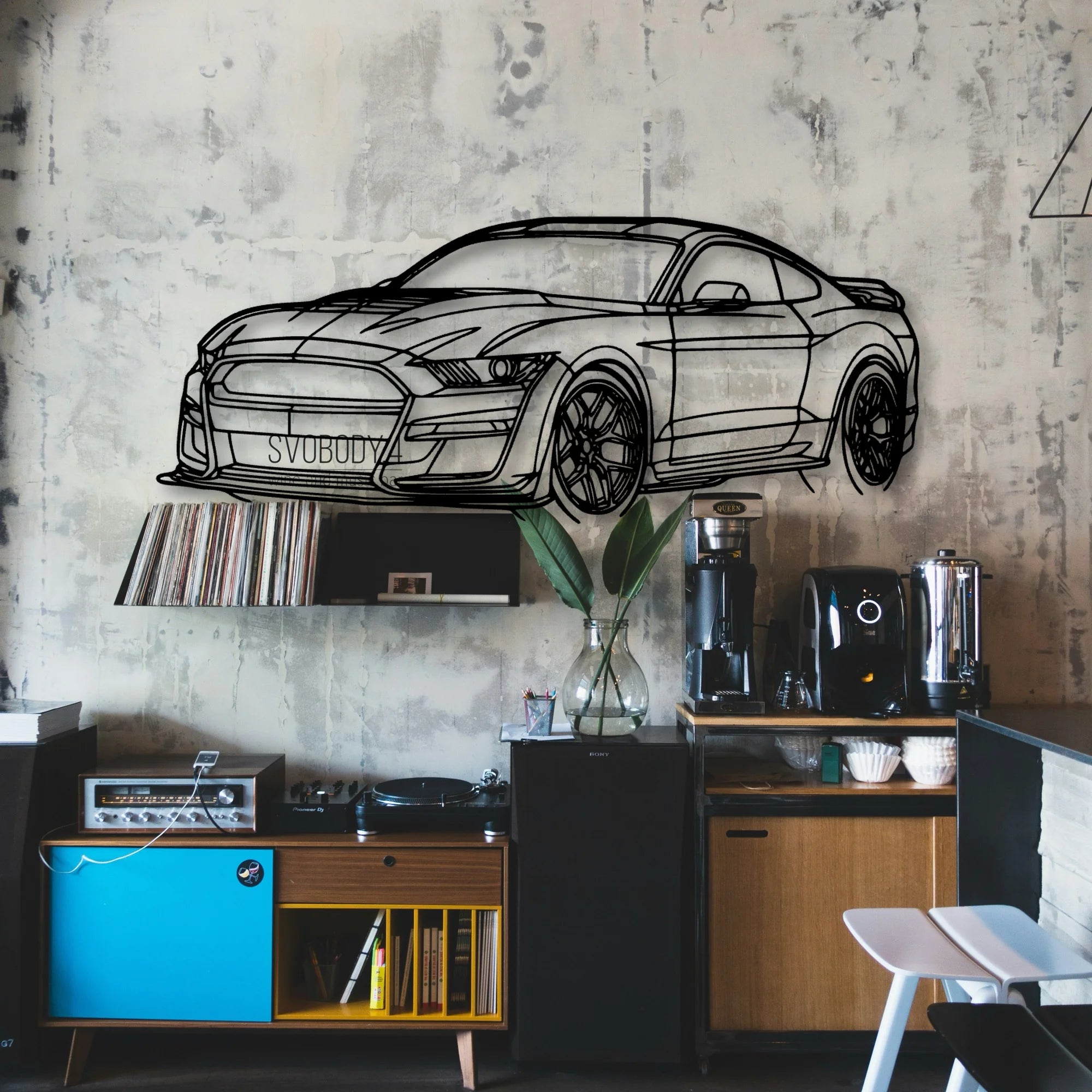 Mustang Shelby GT500 2021 Angle Classic Silhouette Metal Wall Art - Automotive Garage Decor