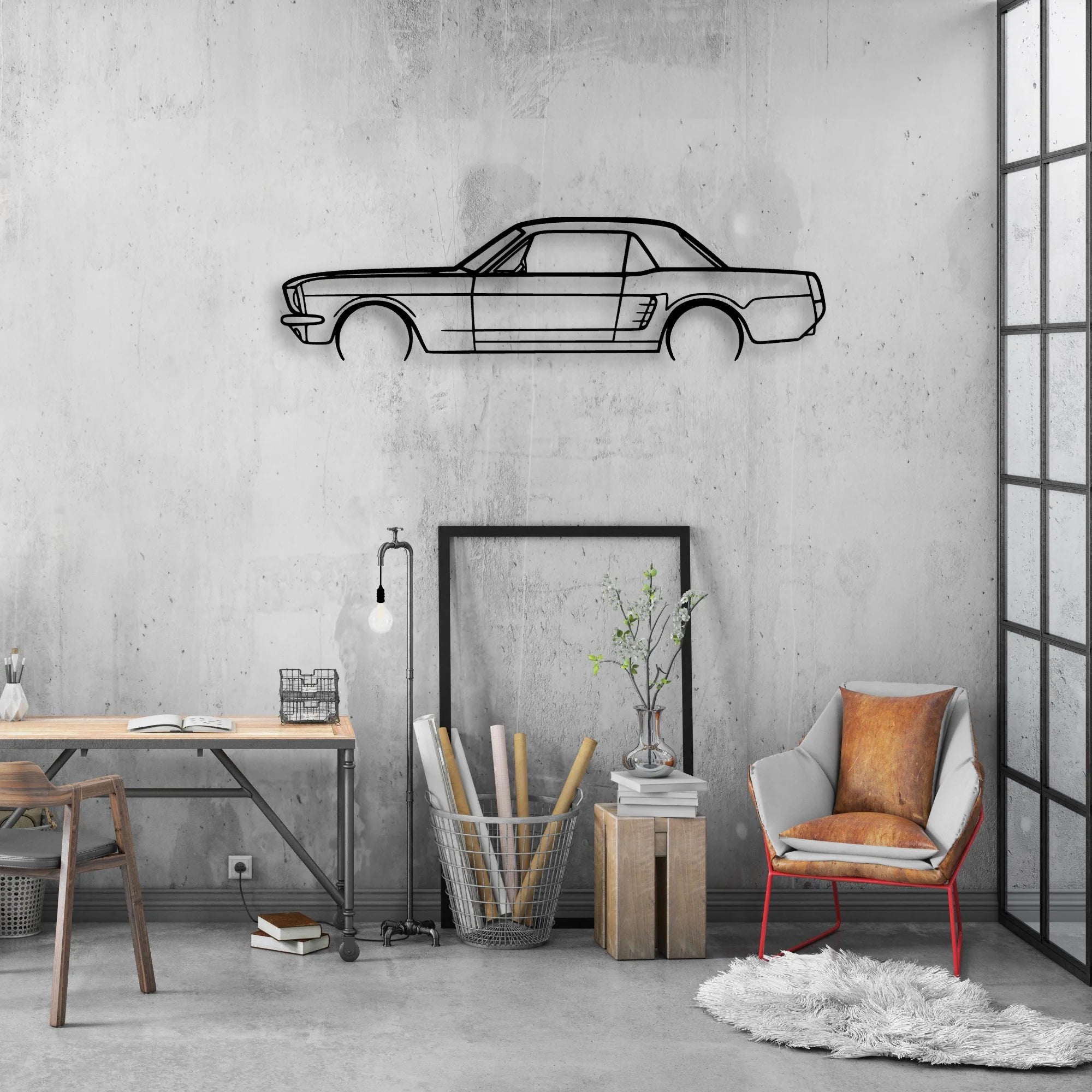 Mustang coupe 1966 Classic Silhouette Metal Wall Art - Automotive Garage Decor