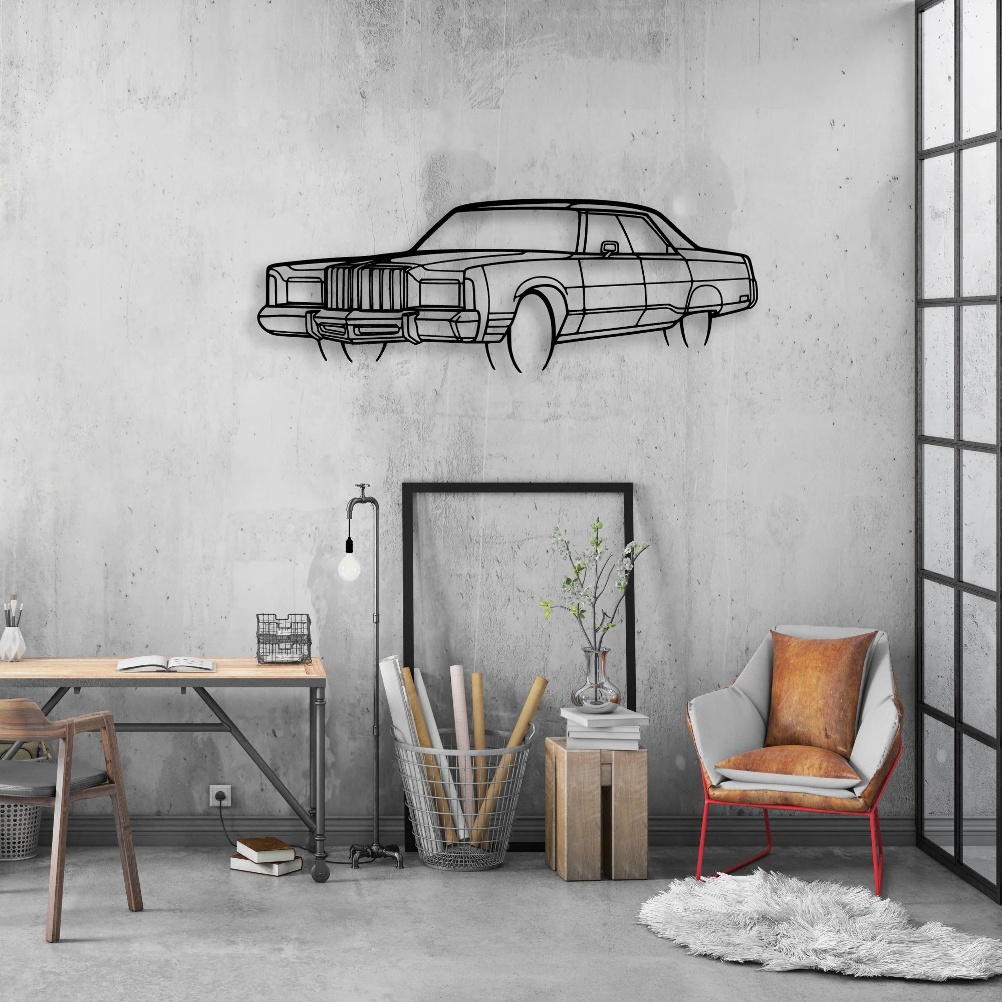 New Yorker 1978 Angle Classic Silhouette Metal Wall Art - Automotive Garage Decor
