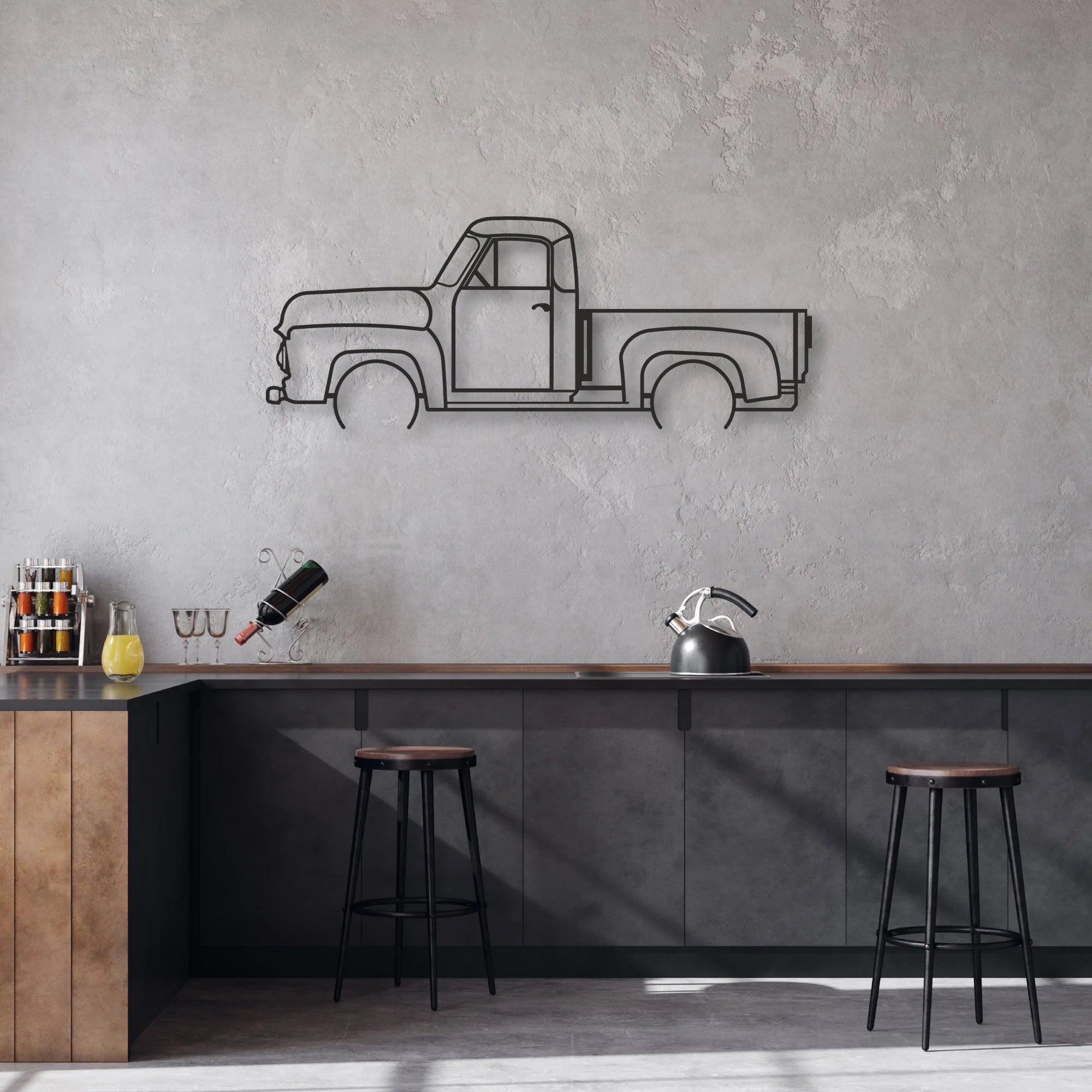 OLD TRUCK Classic Silhouette Metal Wall Art - Automotive Garage Decor