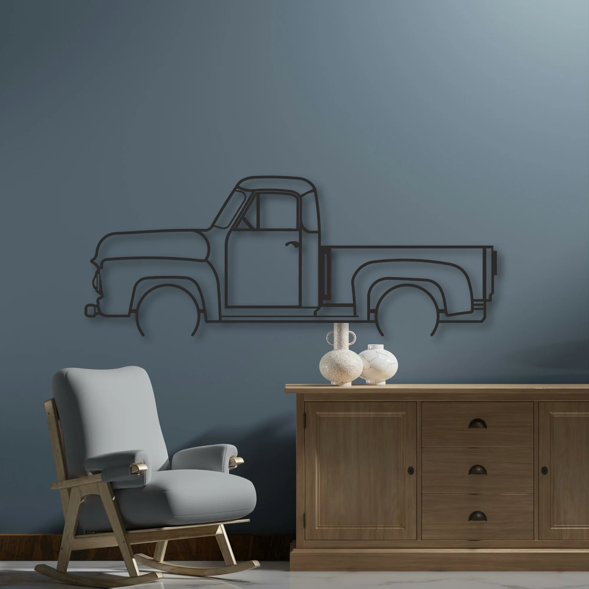 OLD TRUCK Classic Silhouette Metal Wall Art - Automotive Garage Decor
