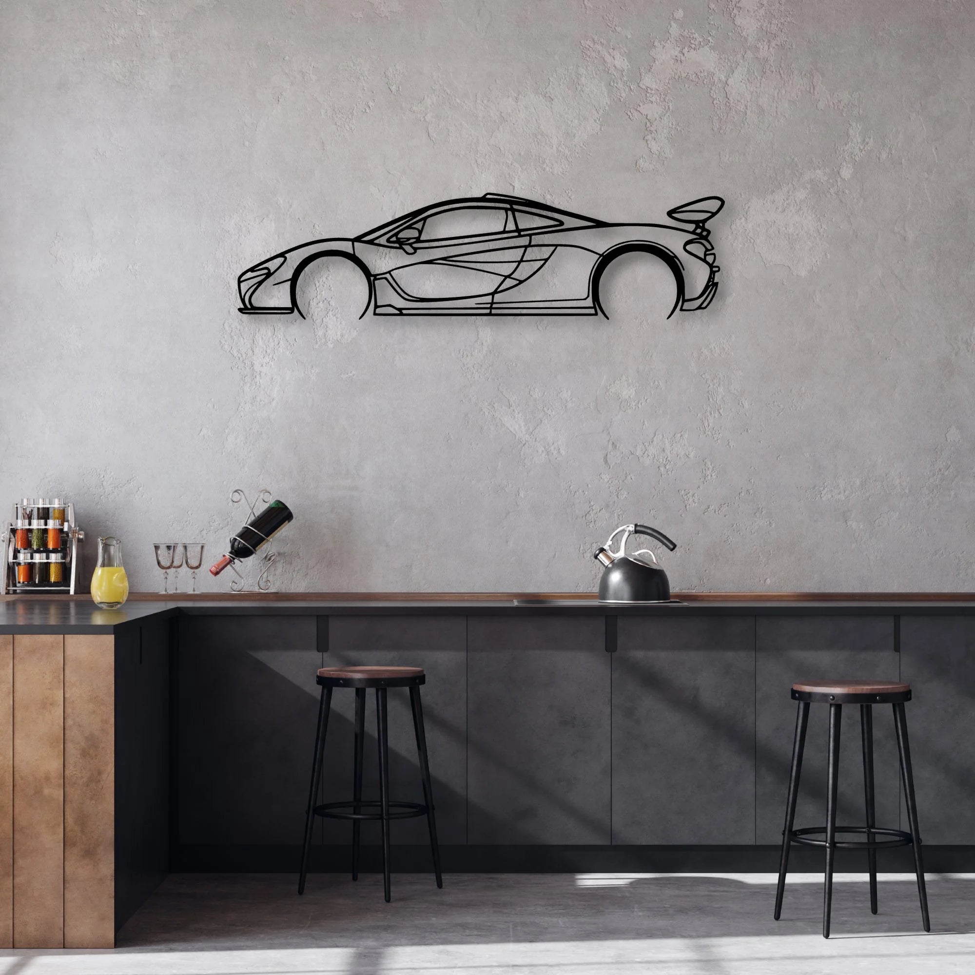 P1 Classic Silhouette Metal Wall Art - Automotive Garage Decor