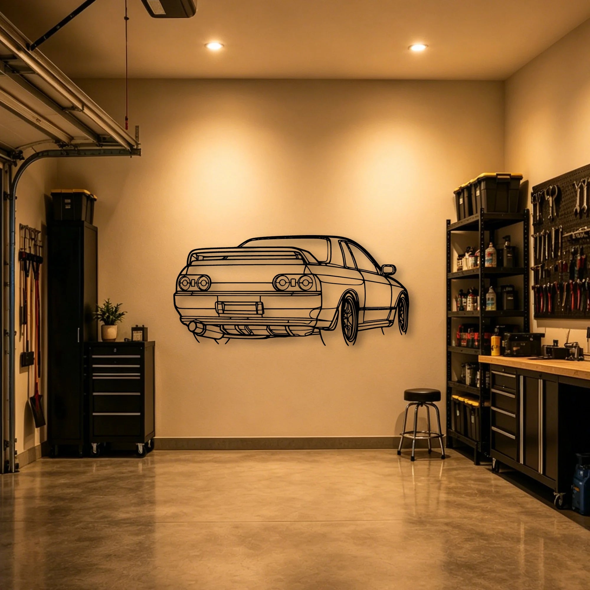 R32 GTR Nismo Angle Classic Silhouette Metal Wall Art - Automotive Garage Decor