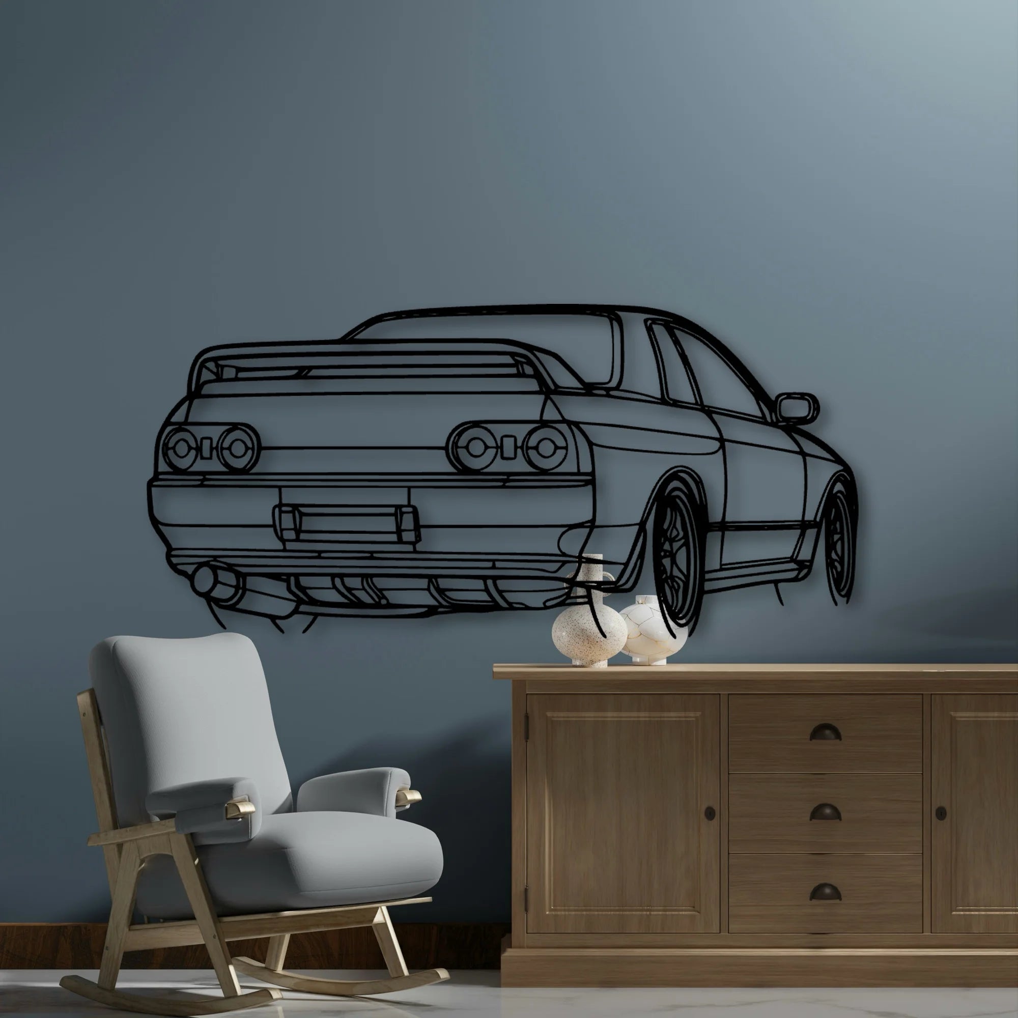 R32 GTR Nismo Angle Classic Silhouette Metal Wall Art - Automotive Garage Decor