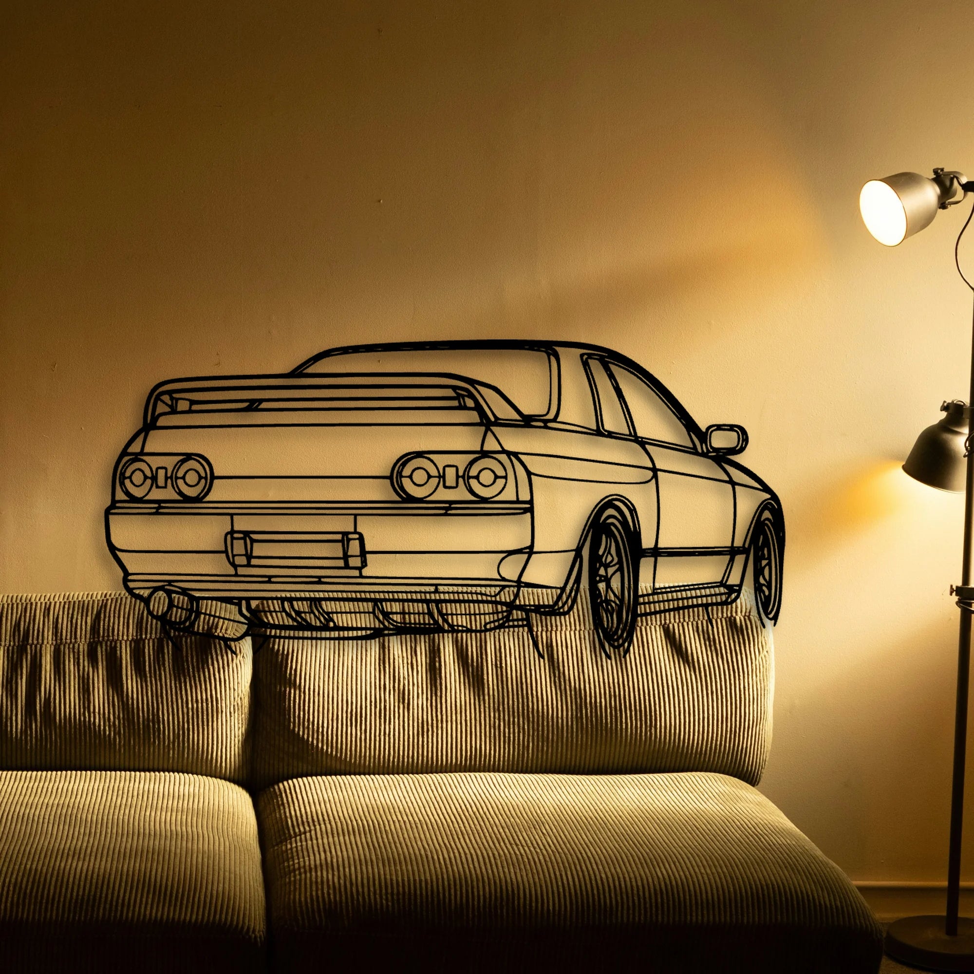 R32 GTR Nismo Angle Classic Silhouette Metal Wall Art - Automotive Garage Decor
