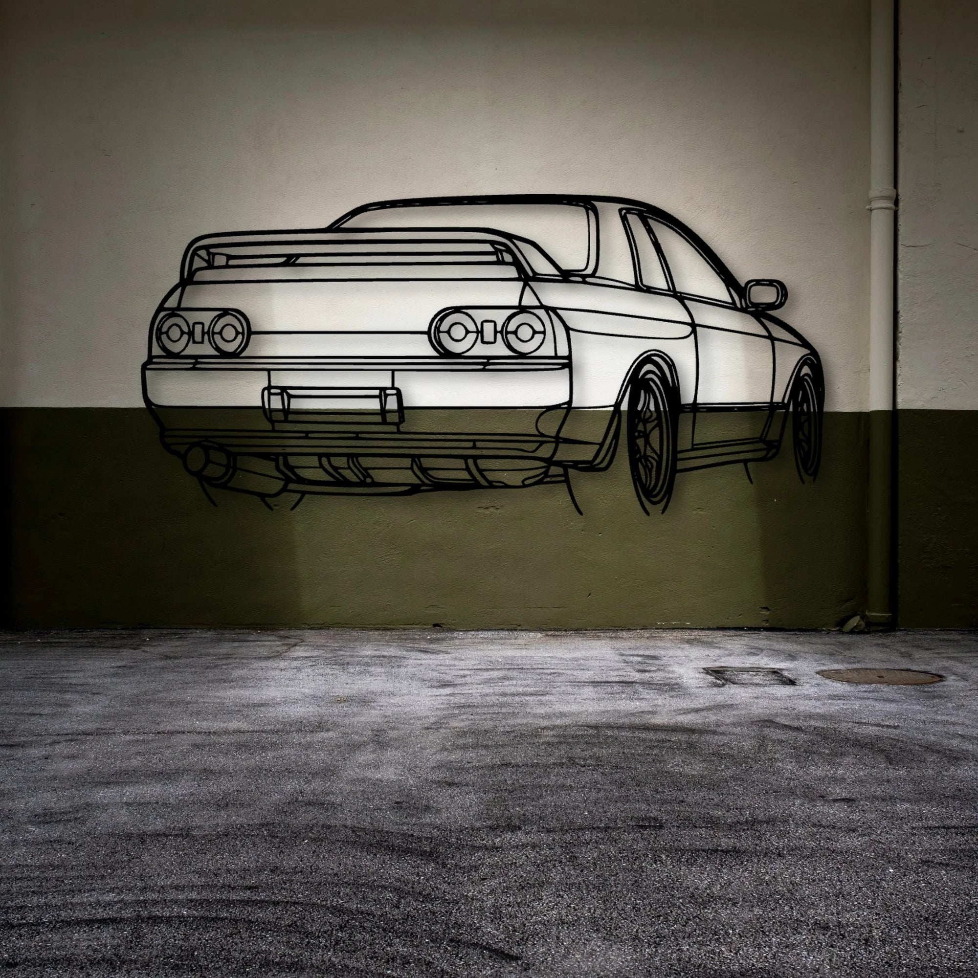 R32 GTR Nismo Angle Classic Silhouette Metal Wall Art - Automotive Garage Decor