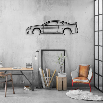 R33 GTR 1995 3 Classic Silhouette Metal Wall Art - Automotive Garage Decor